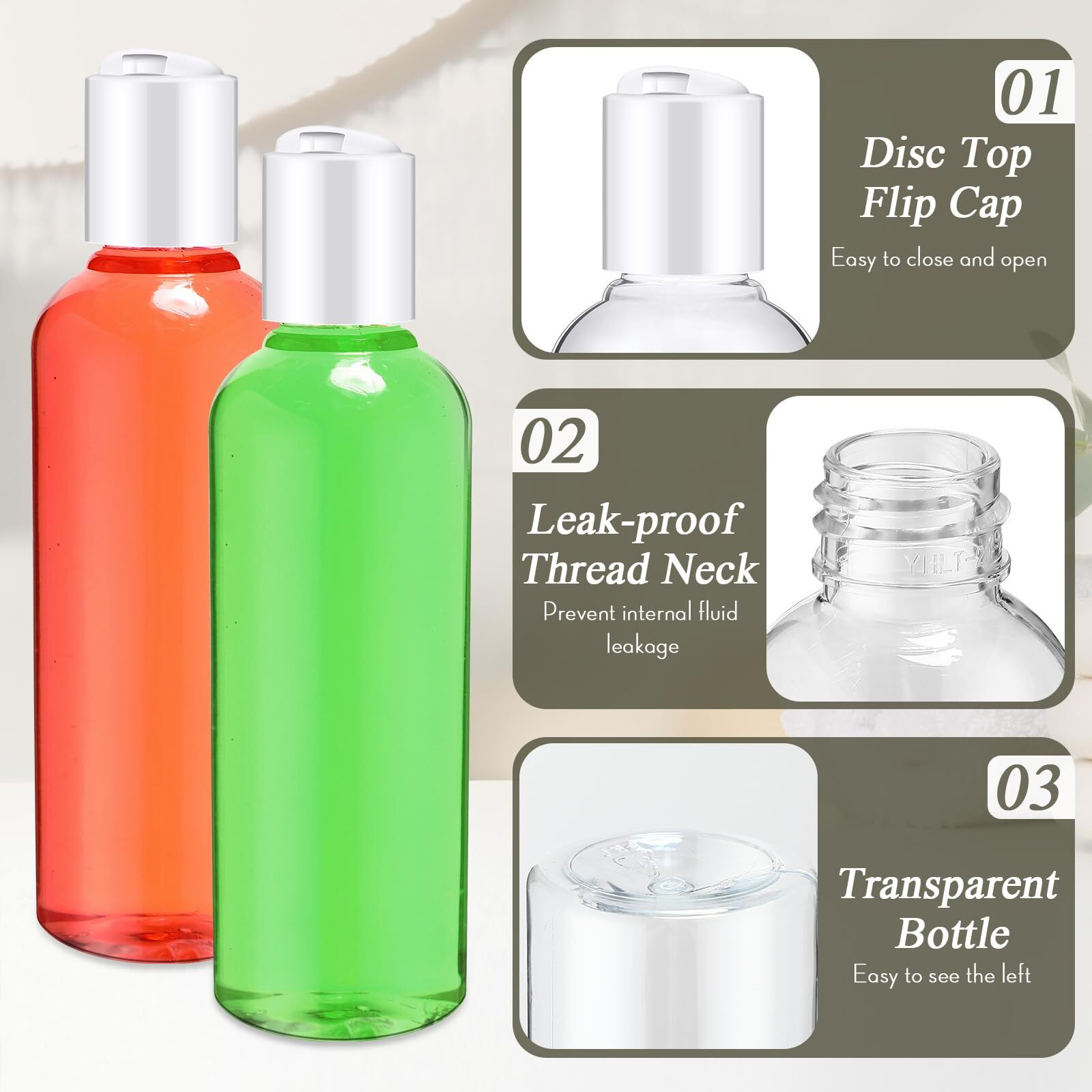 Roshtia 100 Pcs Plastic Bottles Toiletries Empty Travel Size Containers Leak Proof Squeeze Bottles Refillable Travel Lotion Container For Cream Conditioner(3.4 Oz,White)