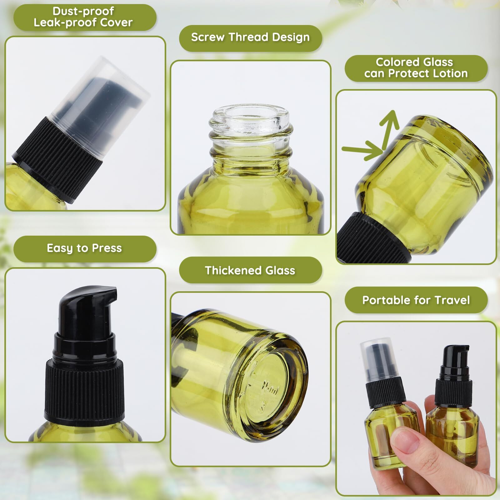 Segbeauty 3Pack 0.5Oz Empty Refillable Glass Creams Lotions Bottles, 15Ml Travel Glass Pump Bottle Lotion Container Foundation Bottle For Travel, Leak Proof Containers For Oils