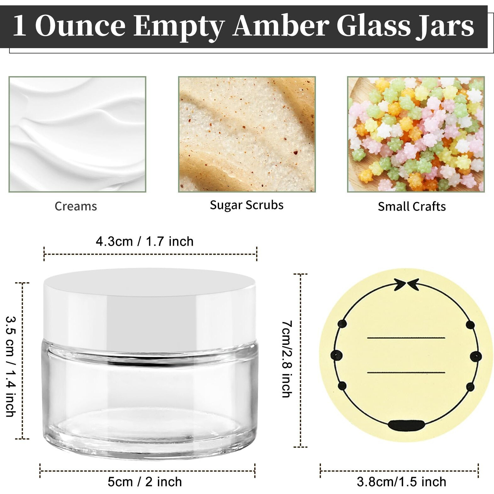 Tuzazo 1Oz Glass Jars With White Lids, 4 Pack Small Glass Jars With Inner Liners & Stickers Refillable Empty Cosmetic Containers For Creams, Lotions, Body Butters, Powders