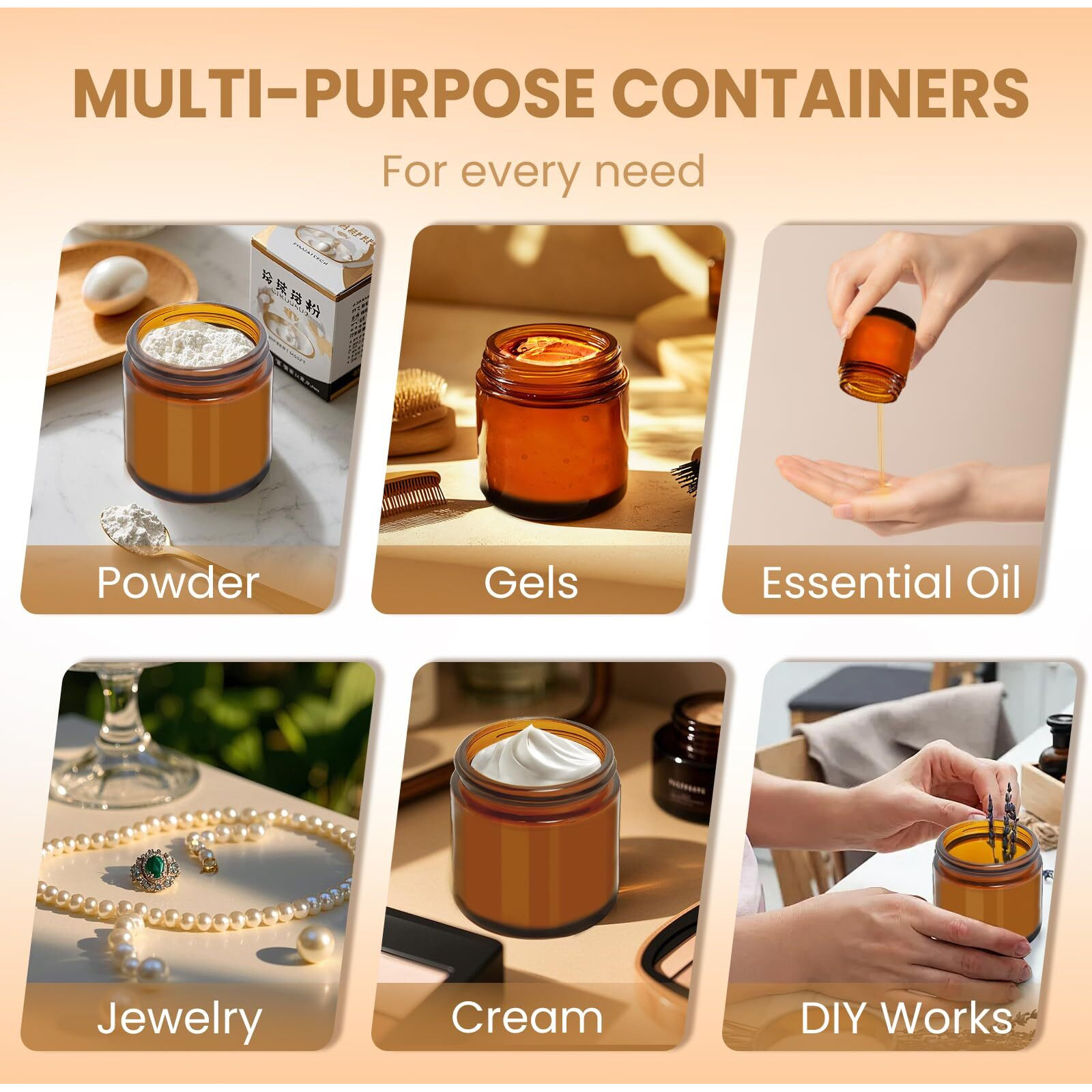 Upbud 4 Oz Amber Glass Jars With Lids - 32 Pack Brown Leakproof Cosmetic Containers With Inner Liners, Wide-Round Smooth Mouth, Sealable For Creams, Essential Oils, Body Butter, Travel Samples