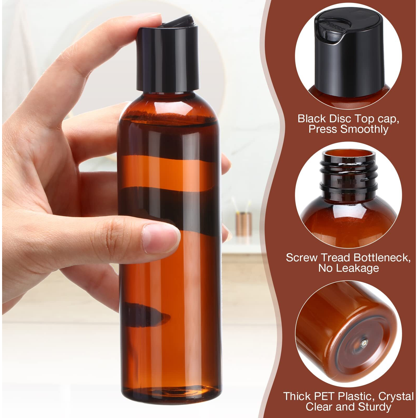 Mimorou 30 Pieces 6.8 Oz Amber Empty Plastic Bottles Squeeze Refillable Containers With Flip Cap Empty Travel Squeeze Bottle For Lotions Liquid Body Soap Conditioner Creams
