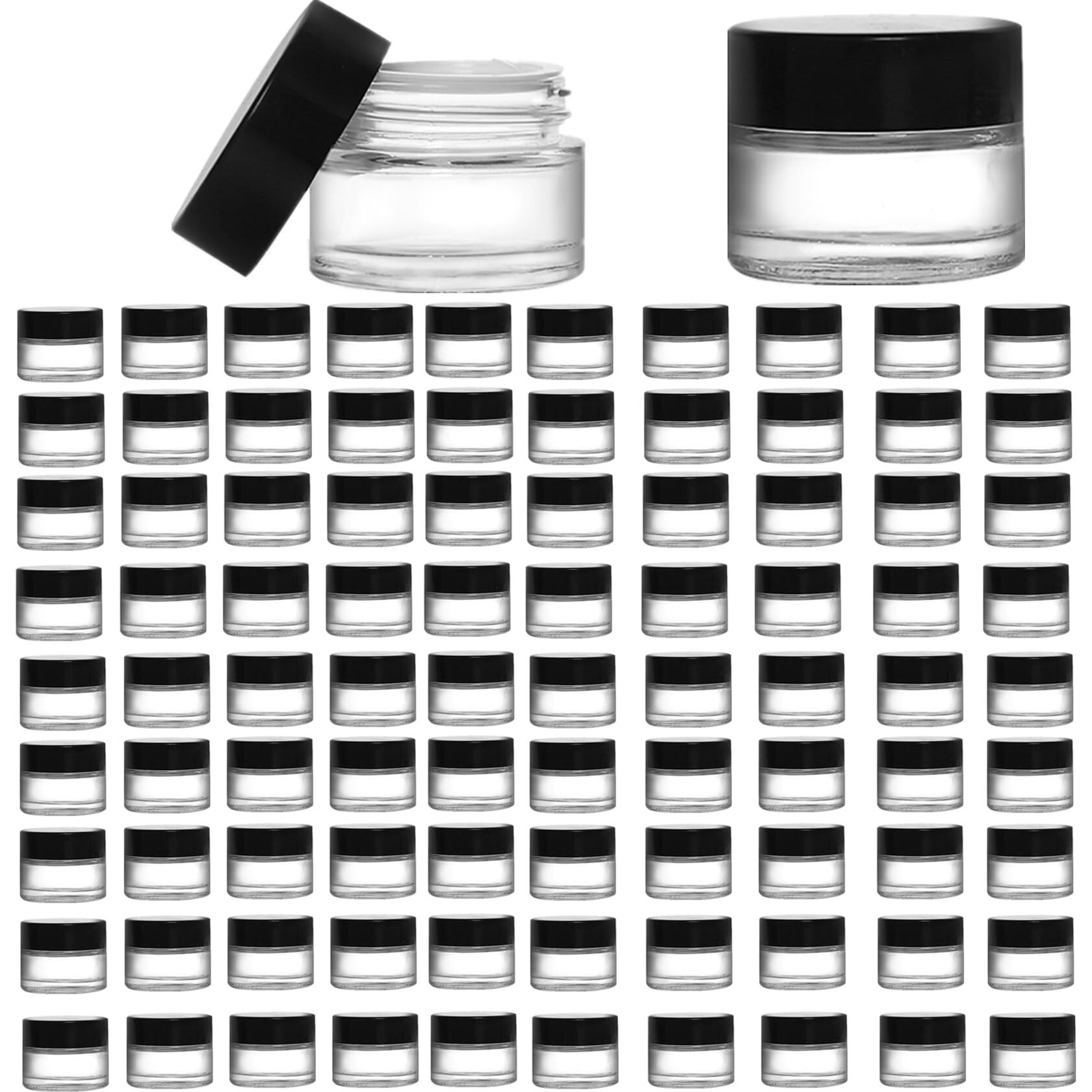 Cezoowyex 90 Pack 5Ml Glass Lip Balm Containers, Small Empty Cosmetic Sample Jars With Lids, Refillable Clear Airtight Glass Jars For Skincare, Lotion, Cream, Wax, Travelling, Retail Store