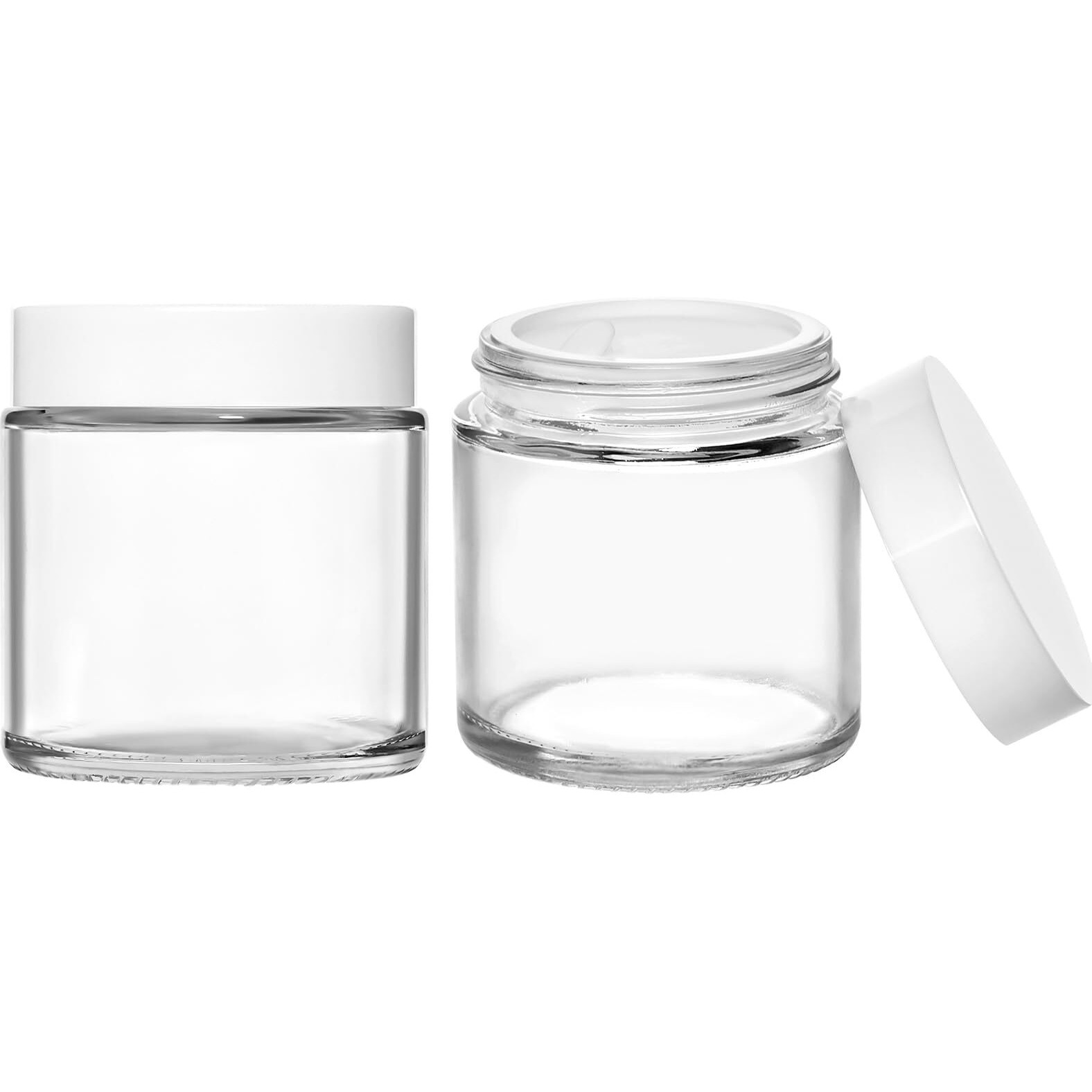 Tuzazo 4Oz Small Glass Jars With White Lids, 2 Pack Round Clear Glass Jars With Inner Liners & Stickers Reusable Empty Cosmetic Containers For Lotions, Body Butters, Creams, Powders, Candles