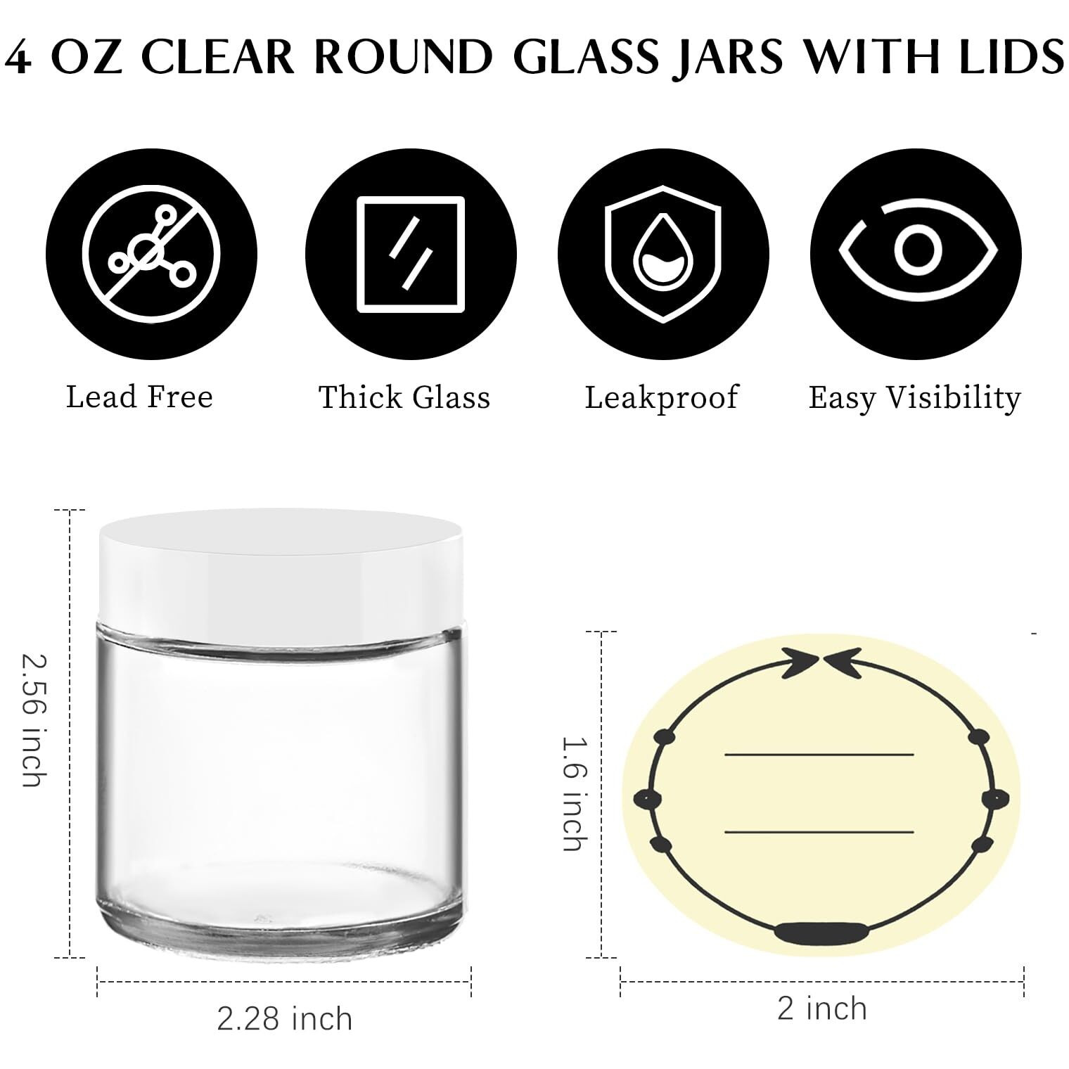 Tuzazo 4Oz Small Glass Jars With White Lids, 2 Pack Round Clear Glass Jars With Inner Liners & Stickers Reusable Empty Cosmetic Containers For Lotions, Body Butters, Creams, Powders, Candles