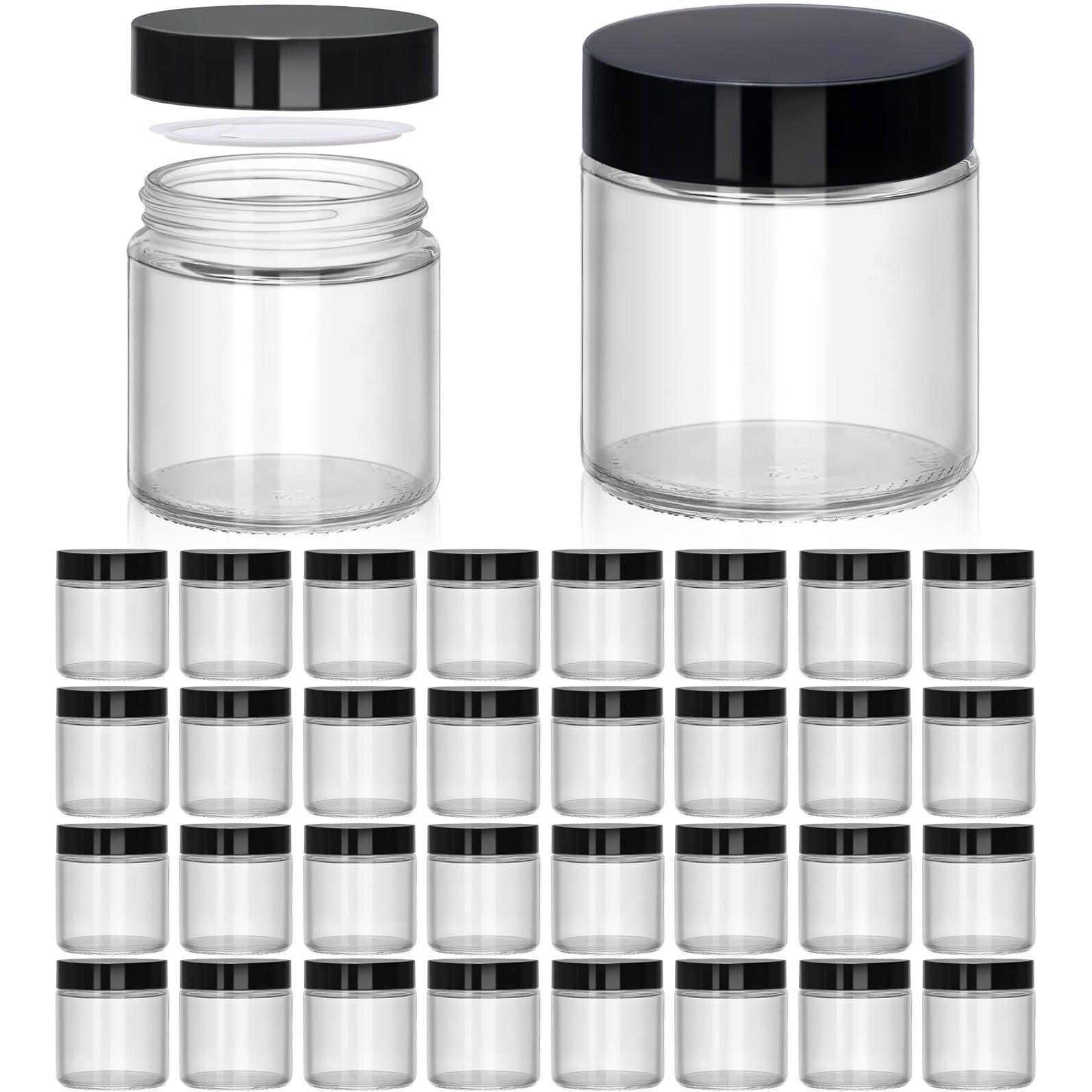 Upbud 4 Oz Clear Glass Jars With Lids - 32 Pack Leakproof Cosmetic Containers With Inner Liners, Wide-Round Smooth Mouth, Sealable For Creams, Lotions, Essential Oils, Body Butter, Travel Samples