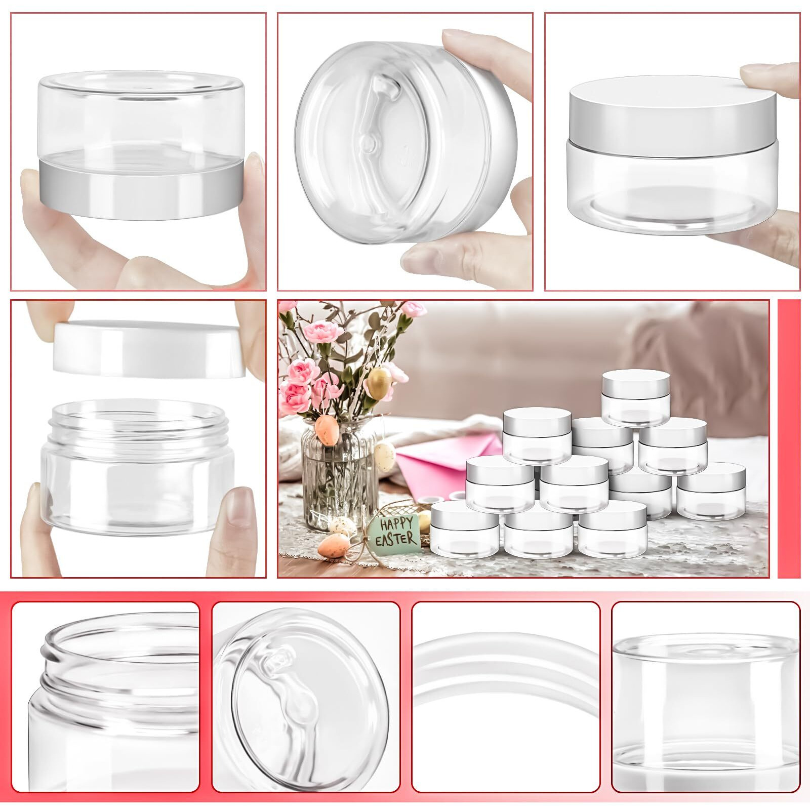 Motbach 10 Pack 4Oz Plastic Jars With Lids, 120Ml Clear Round Cosmetic Containers Makeup Jars,Travel Size Container Jar For Lotion Cream Eyeshadow Sample Powder Slime Ointment Salve Balm Storage