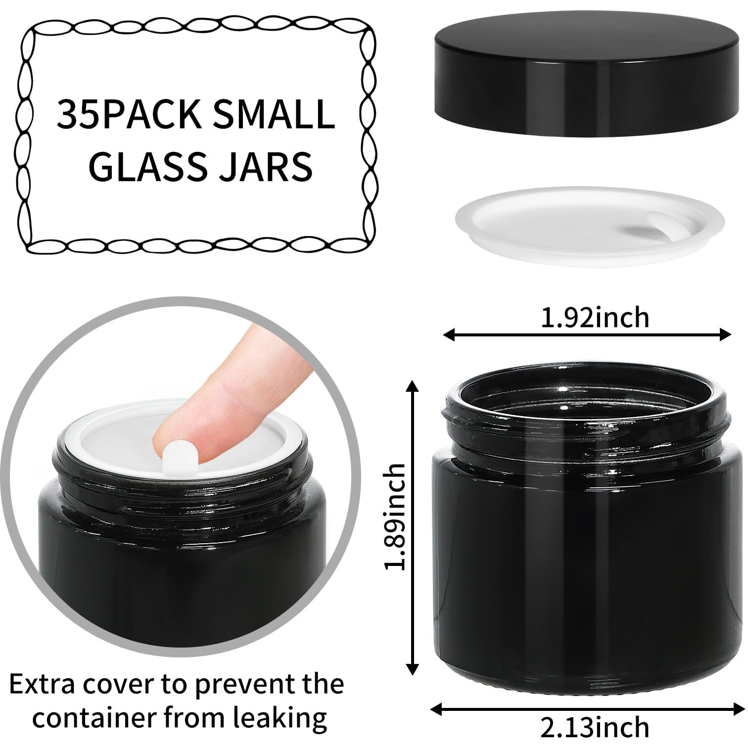 Keywing 2Oz Small Glass Jars, 35 Pack Black Glass Lotion Containers With Black Lids, Round Sample Jars With Inner Liners For Cream, Powders And Ointments