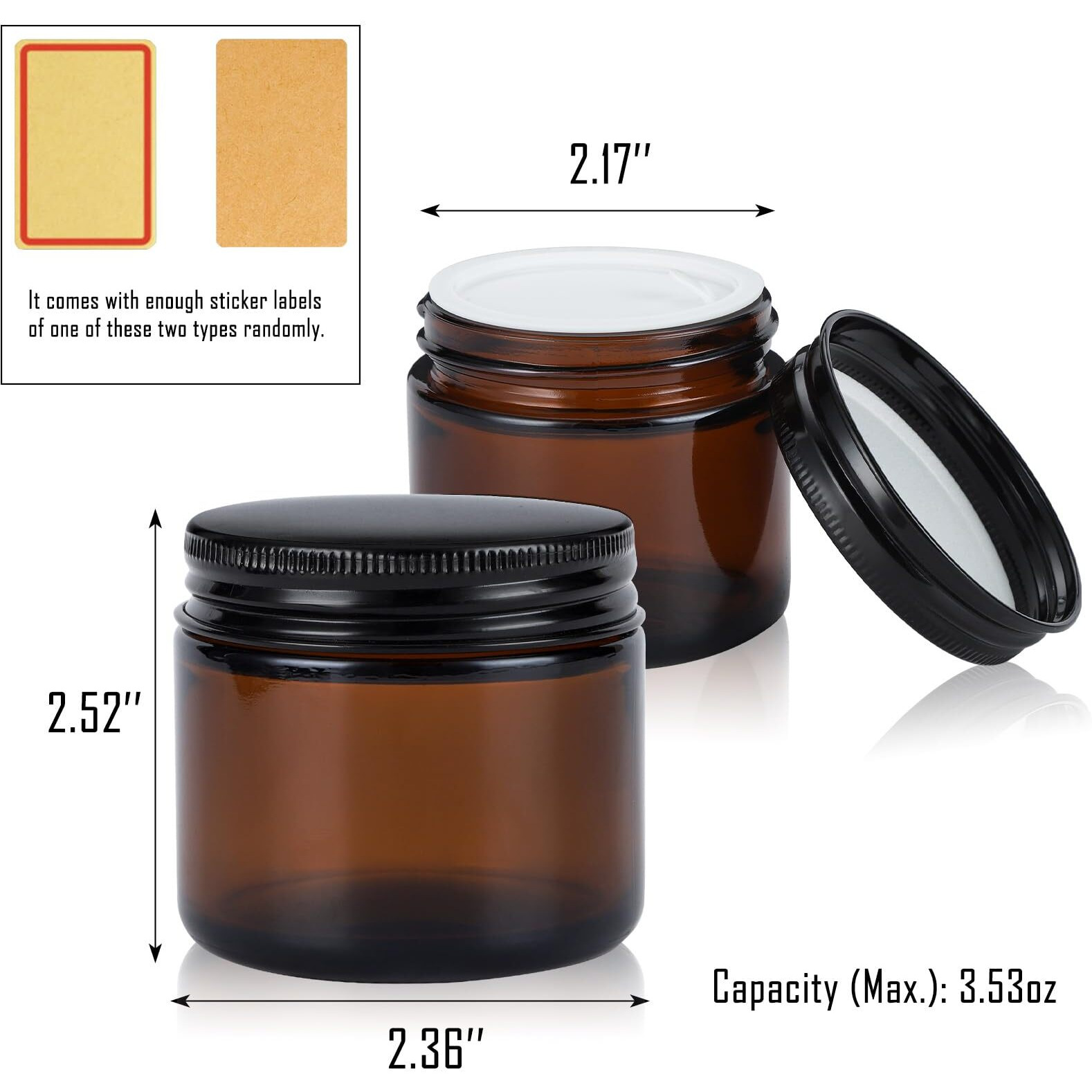Ramfiyn 4Oz Amber Glass Jars With Lids - 12 Pack Cosmetic Containers For Travel, Lotion, Cream