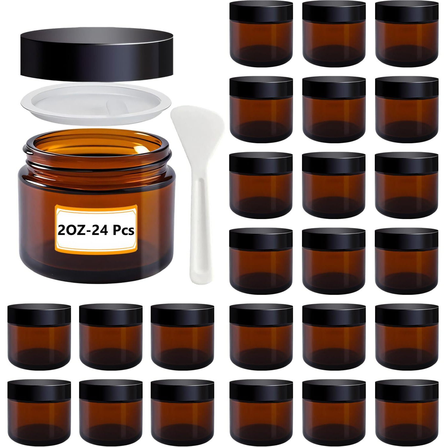 2 Oz Amber Glass Jars With Lids,24 Pack 2Oz Small Glass Jars With Inner Liners,2 Ounce Travel Jar For Cosmetics Container,Cream Lotion,Body Scrub