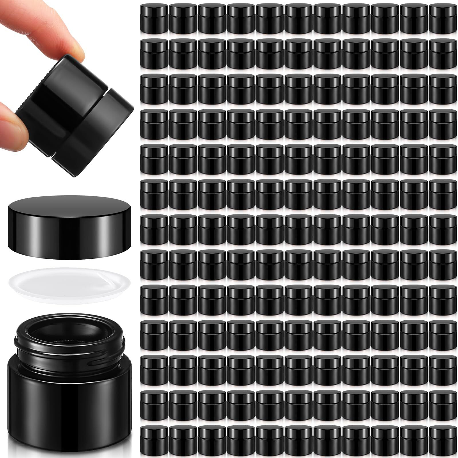 Norme 140 Pack 10Ml Glass Jars With Lids Glass Cosmetic Containers Small Empty Sample Jars With Leakproof Lids For Lip Scrub Balm, Lotion, Cream, Oil, Wax, Makeup, Cosmetic(Black)