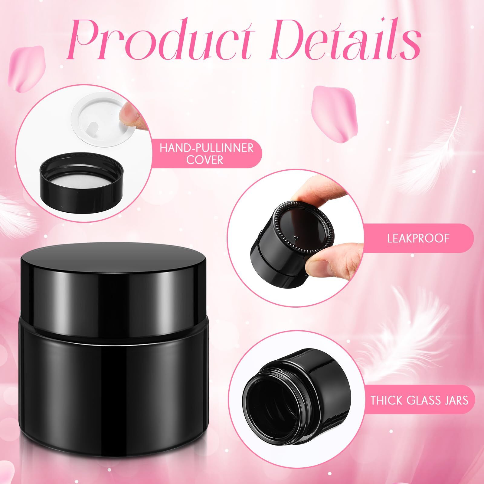 Norme 140 Pack 10Ml Glass Jars With Lids Glass Cosmetic Containers Small Empty Sample Jars With Leakproof Lids For Lip Scrub Balm, Lotion, Cream, Oil, Wax, Makeup, Cosmetic(Black)