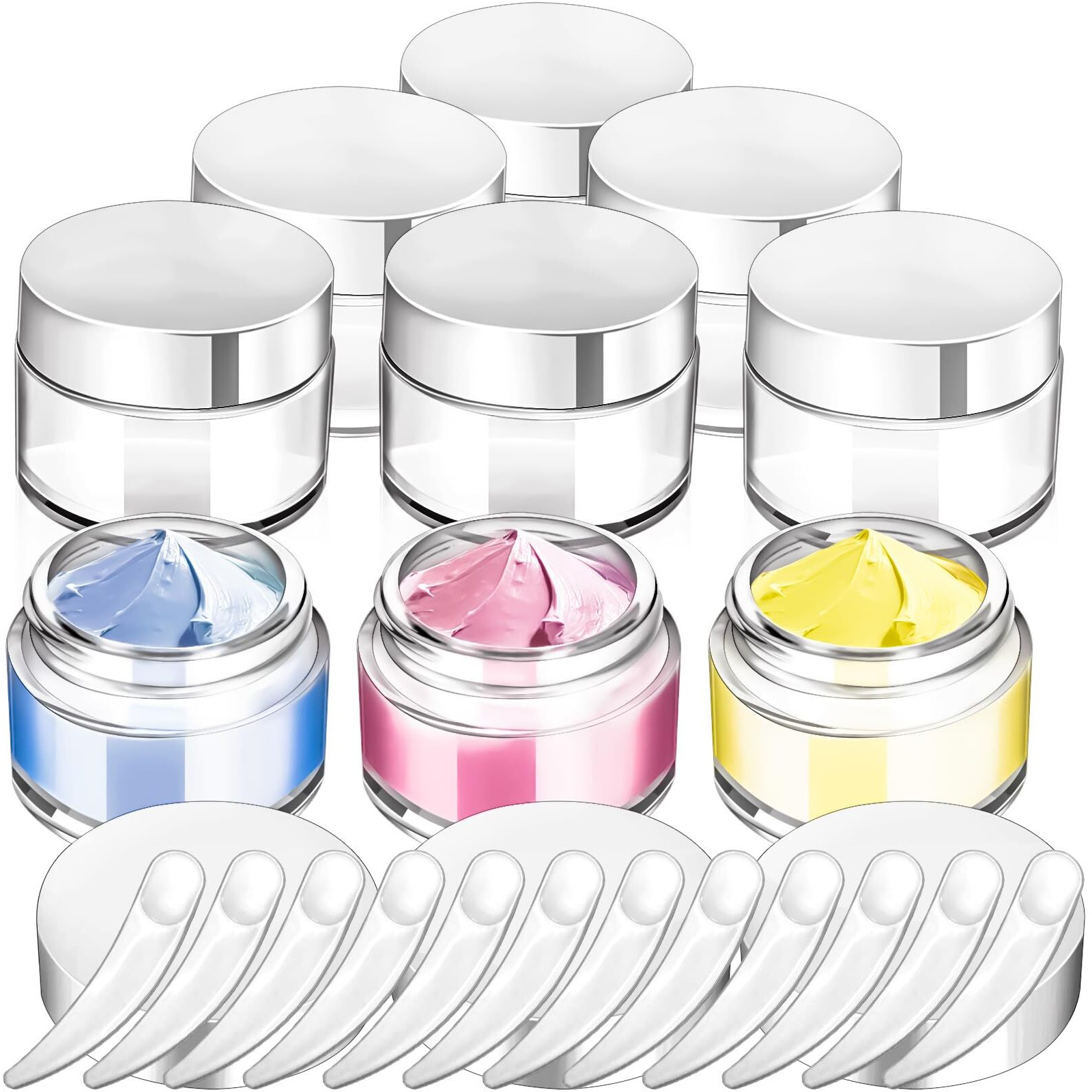 Motbach 6 Pack 1Oz Glass Jars With Lids, 1Ounce Small Glass Containers With Lids And Inner Liners, 30Ml Clear Round Jars Travel Toiletries With Spatula For Makeup Cosmetic Powder Lipbalm Cream Lotion