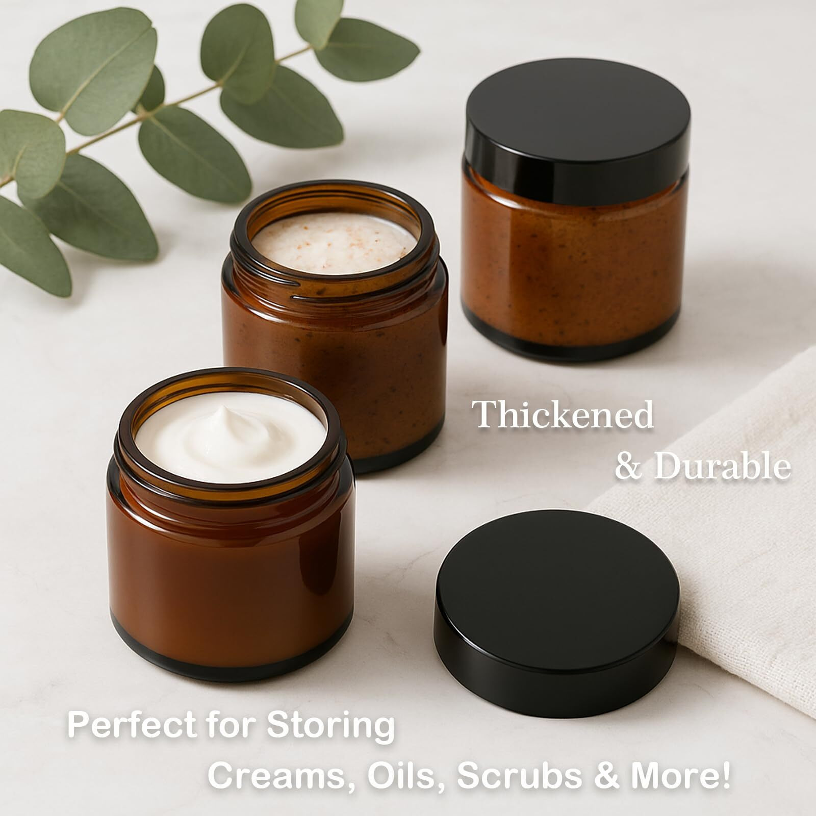 40 Pack 4 Oz Amber Glass Jars With Lids - Small Cosmetic Containers With Inner Liners - Reusable Airtight Jars For Lotion, Cream, Bath Salts, Essential Oils