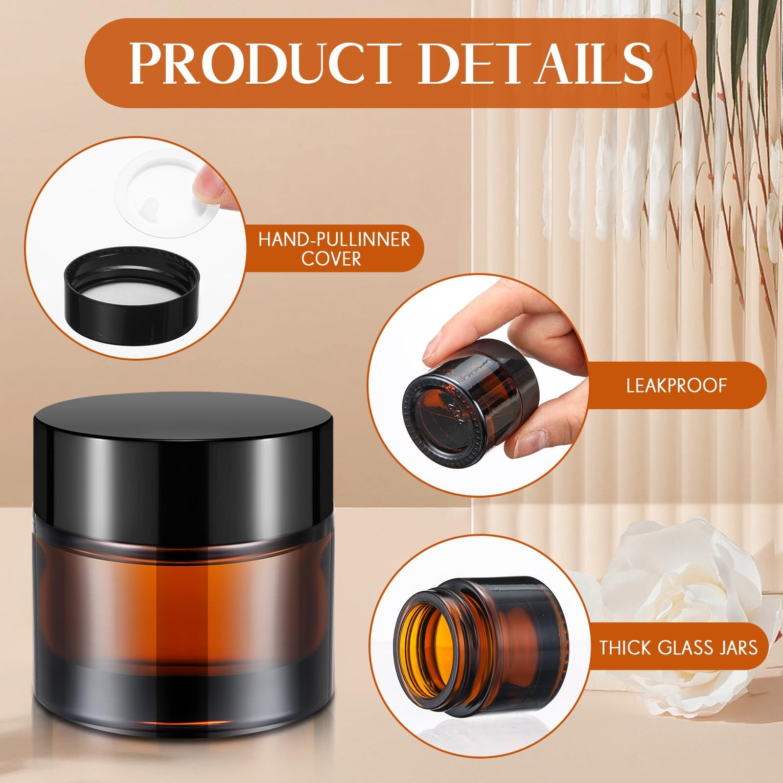 Norme 140 Pack 10Ml Glass Jars With Lids Glass Cosmetic Containers Small Empty Sample Jars With Leakproof Lids For Lip Scrub Balm, Lotion, Cream, Oil, Wax, Makeup, Cosmetic(Amber)