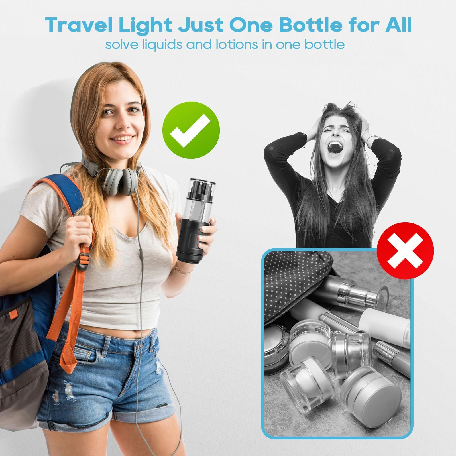 Morfone Travel Bottles For Toiletries, 4 In 1 Squeeze Bottles Spray Bottle Set Tsa Approved Travel Size Containers Leak Proof Refillable Accessories For Shampoo Conditioner Lotion Liquids - White