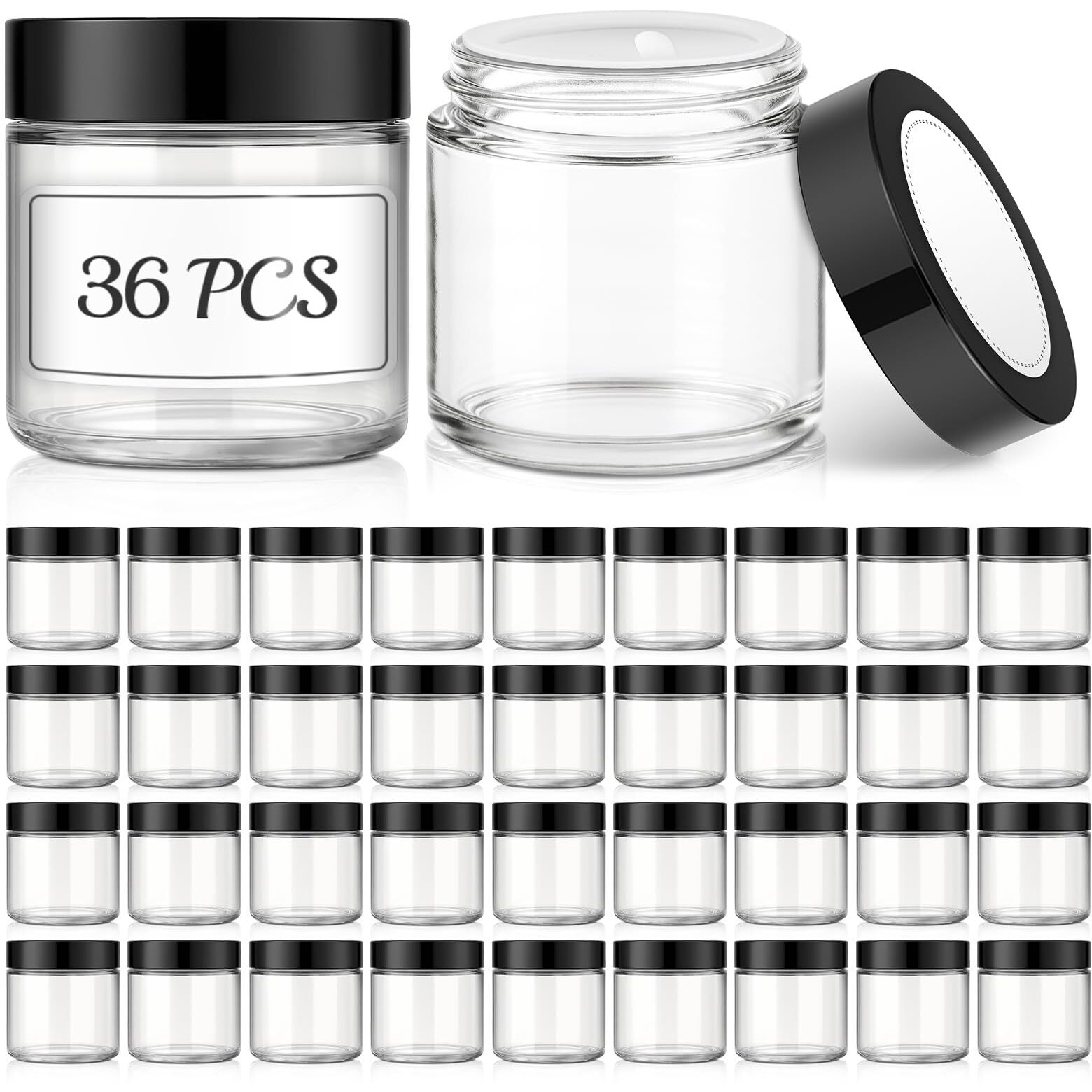 4 Oz Small Glass Jars With Lids, Bumobum 36 Pack Clear Glass Cosmetic Jars With Inner Liners, 120Ml Round Empty Sample Containers With Blank Labels For Cream, Body Scrub, Lotion