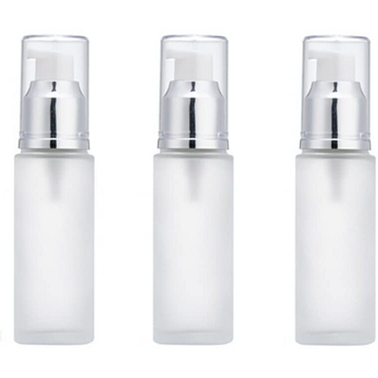 3Pcs 30Ml/1Oz Empty Refillable Clear Frosted Glass Cosmetic Lotion Bottle Travel Toiletries Container Pump Dispenser Vials Pot Jars For Cream Foundation Emulsion Essencial Oil