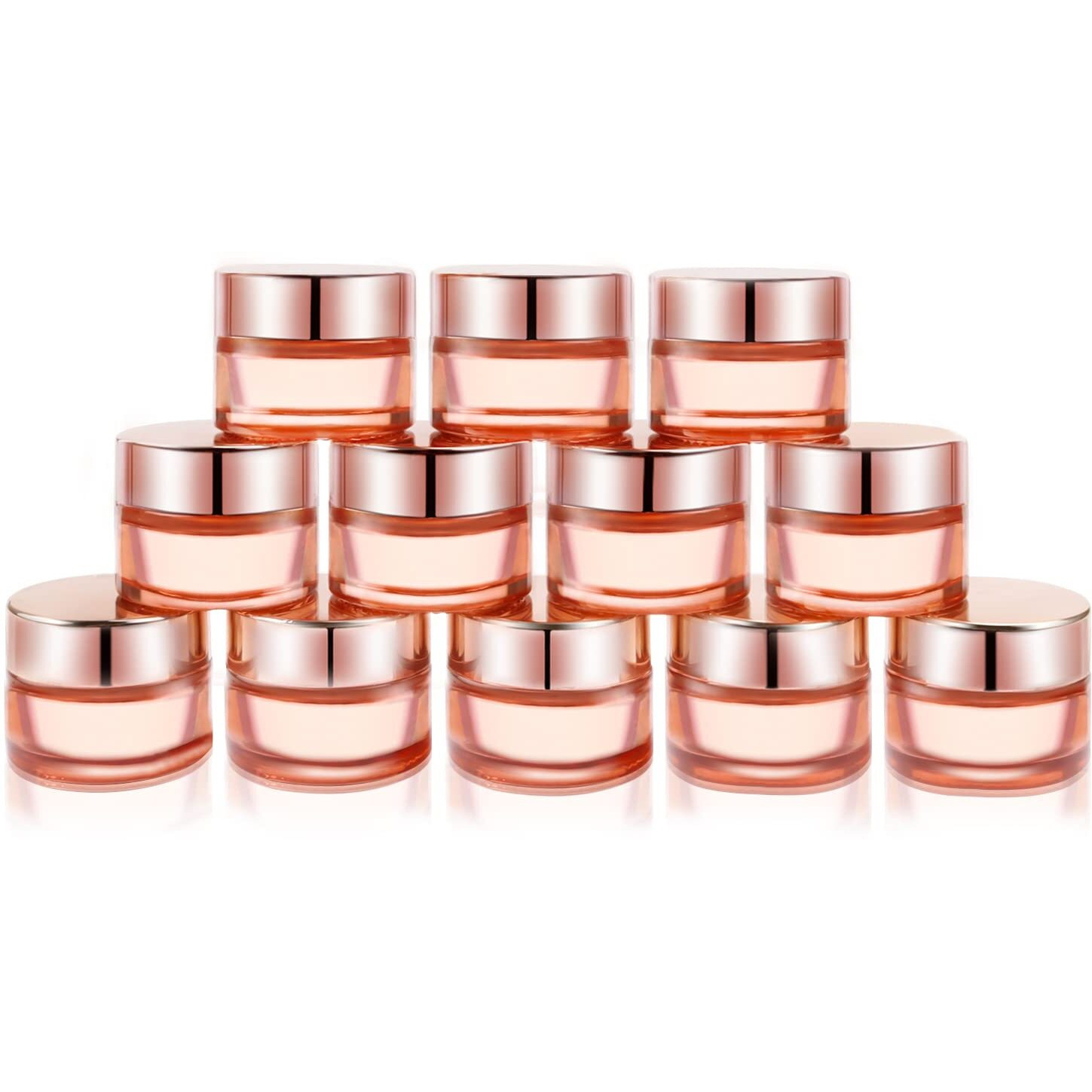 Cositina 12 Pack 1Oz Pink Glass Jars,Empty Round Storage Travel Containers With Rose-Golden Lids & Inner Liners,Refillable Cosmetic Vials For Moisturizer,Creams,Salve, Lotion