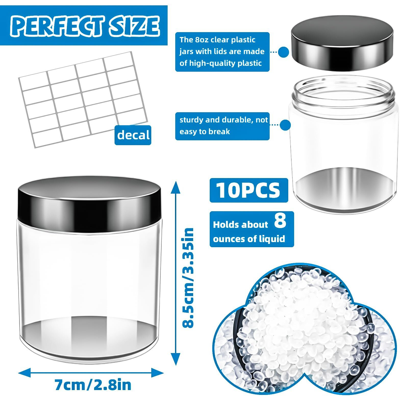 Motbach 10 Pack 8Oz Plastic Jars With Lids, 240Ml Round Clear Cosmetic Containers Makeup Jars,Travel Size Containers Jar For Lotion Cream Eyeshadow Sample Ointment Salve Balm Powder Travel Storage
