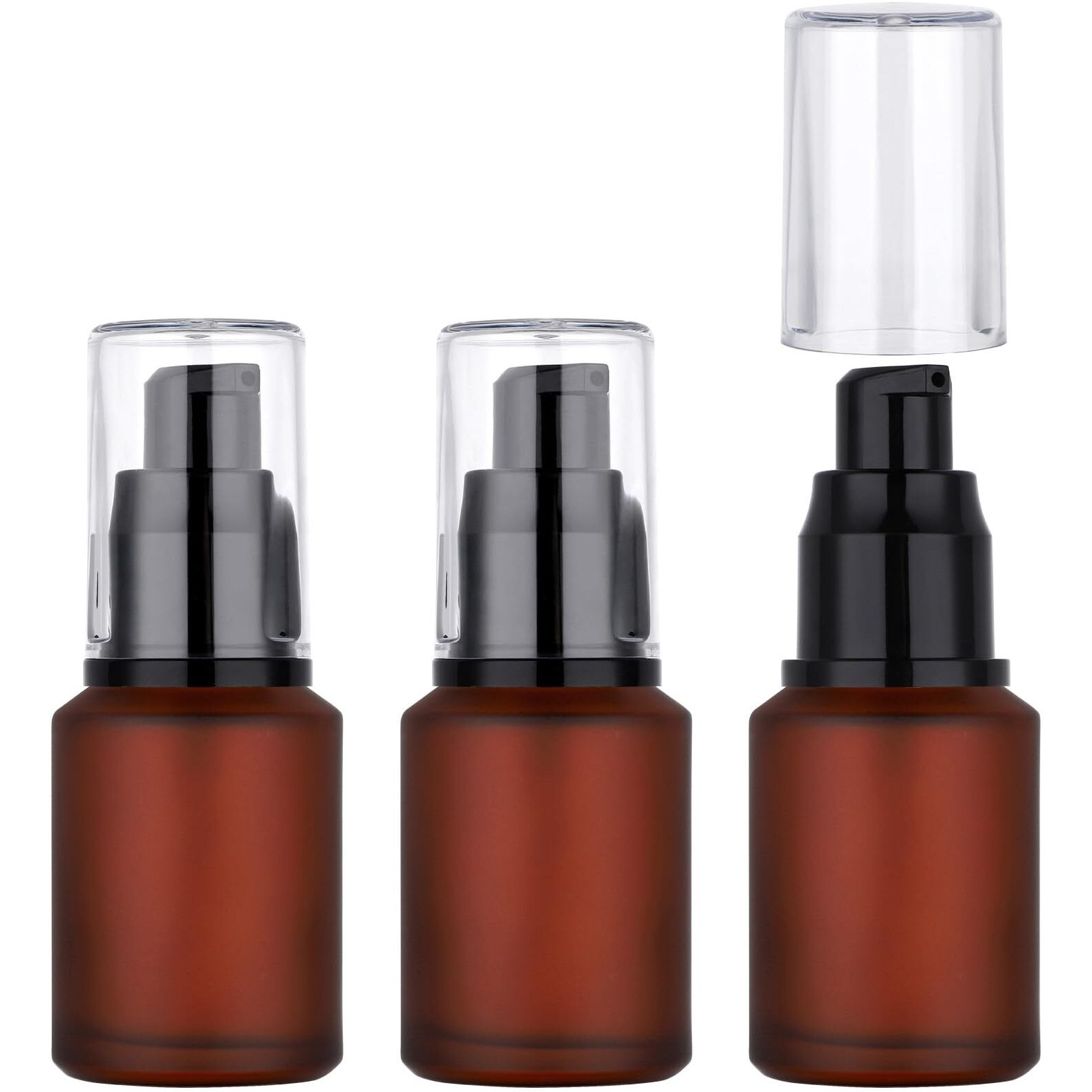 Segbeauty 1Oz Frosted Glass Pump Bottle Dispenser Refillable, Pack Of 3 Red Empty Small Lotion Bottle Travel Size Makeup Pump Dispensers, 30Ml Leak Proof Glass Travel Bottles For Toiletries