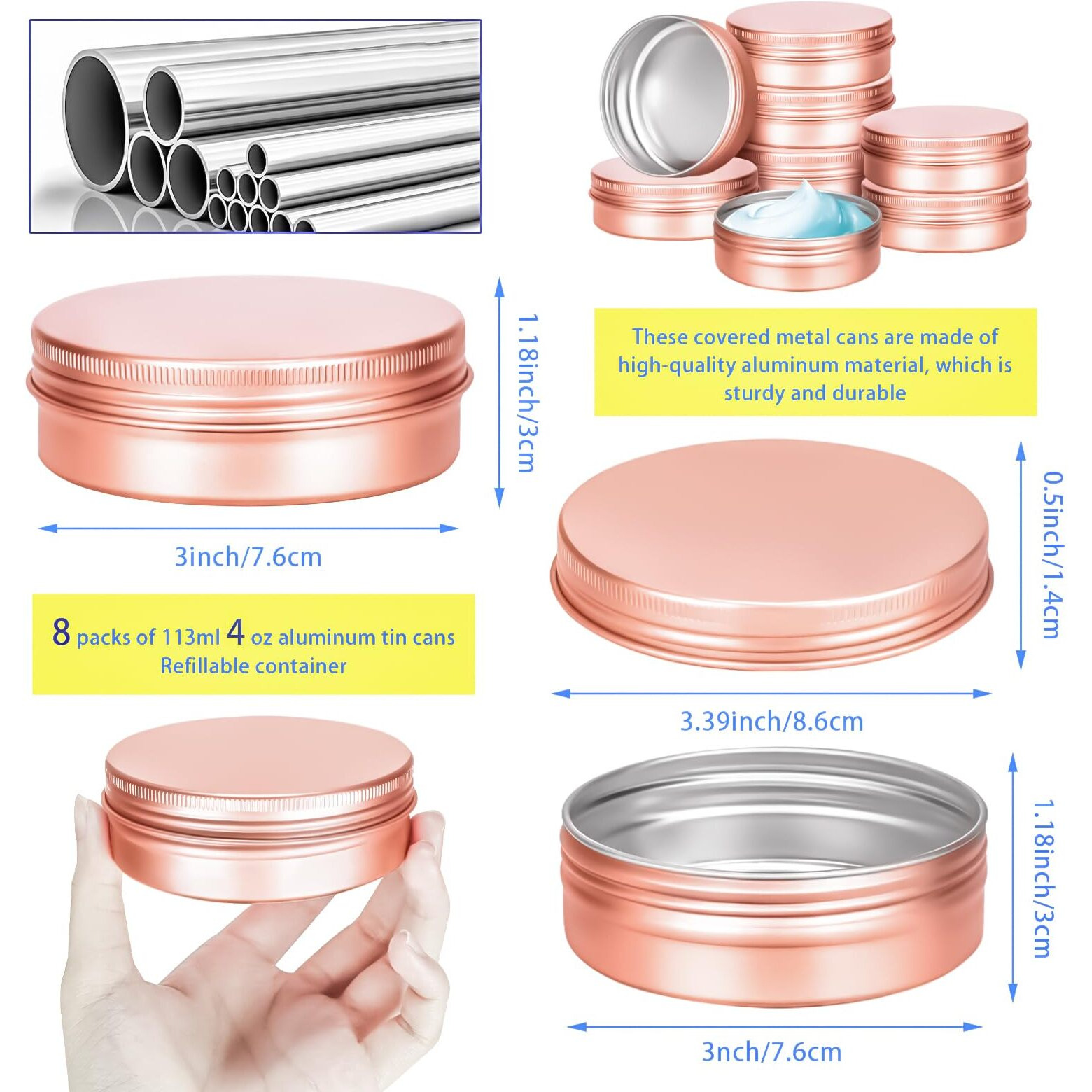 Motbach 8 Pack 4Oz Tin Jars, 120Ml Metal Tin Cans, 4Ounce Aluminum Tin Can Jar Containers With Screw Lid For Lotion Bars, Spices, Salve, Balms, Beard Balm, Toiletries, Sample, Creams, Makeup Cosmetic