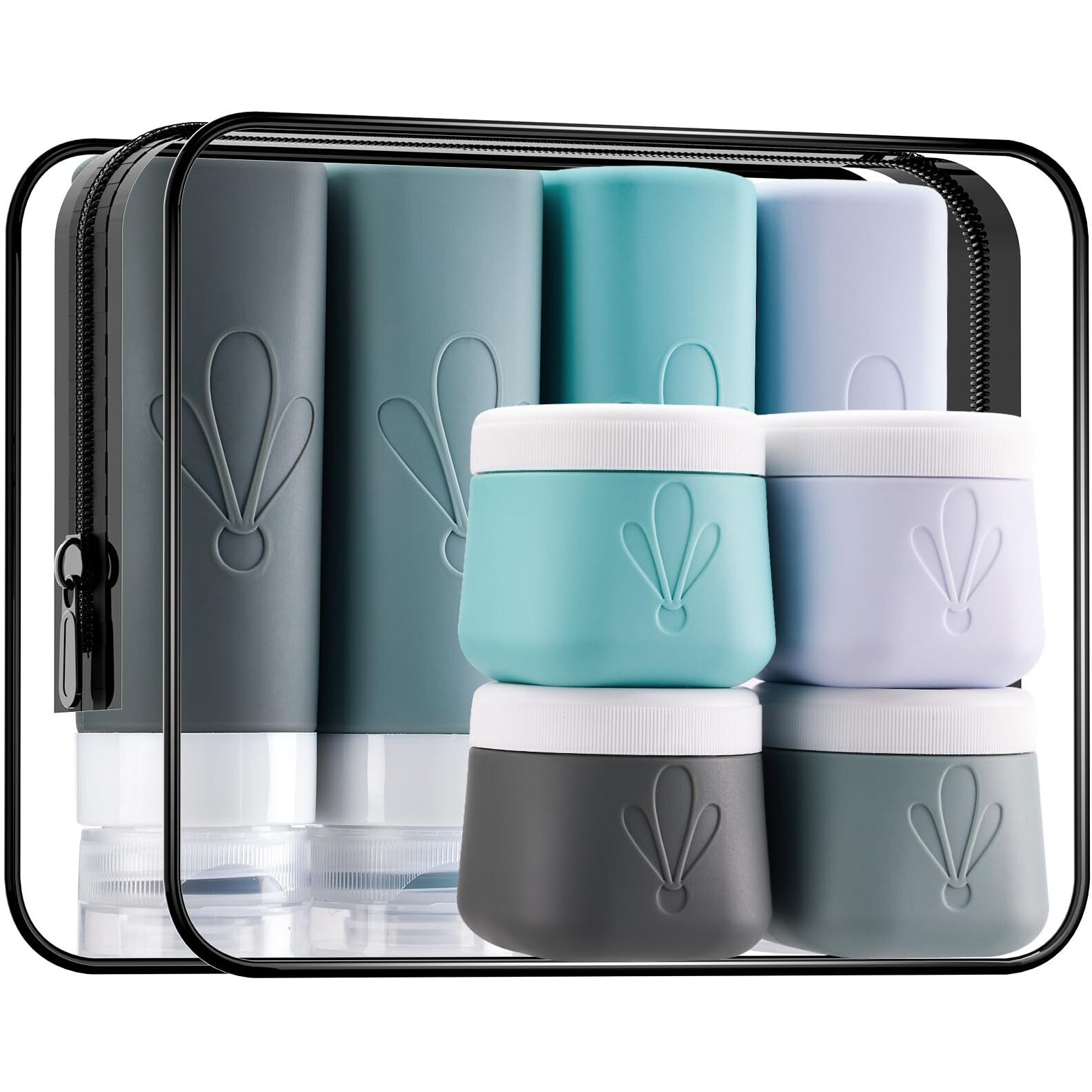 Insfit 8 Pack Silicone Travel Bottles & Cream Jars With Toiletry Bag, 3Oz Leakproof Containers & 2Oz Jars With Waterproof Labels, Bpa-Free Squeezable Toiletries Set For Shampoo, Lotion, Cosmetics