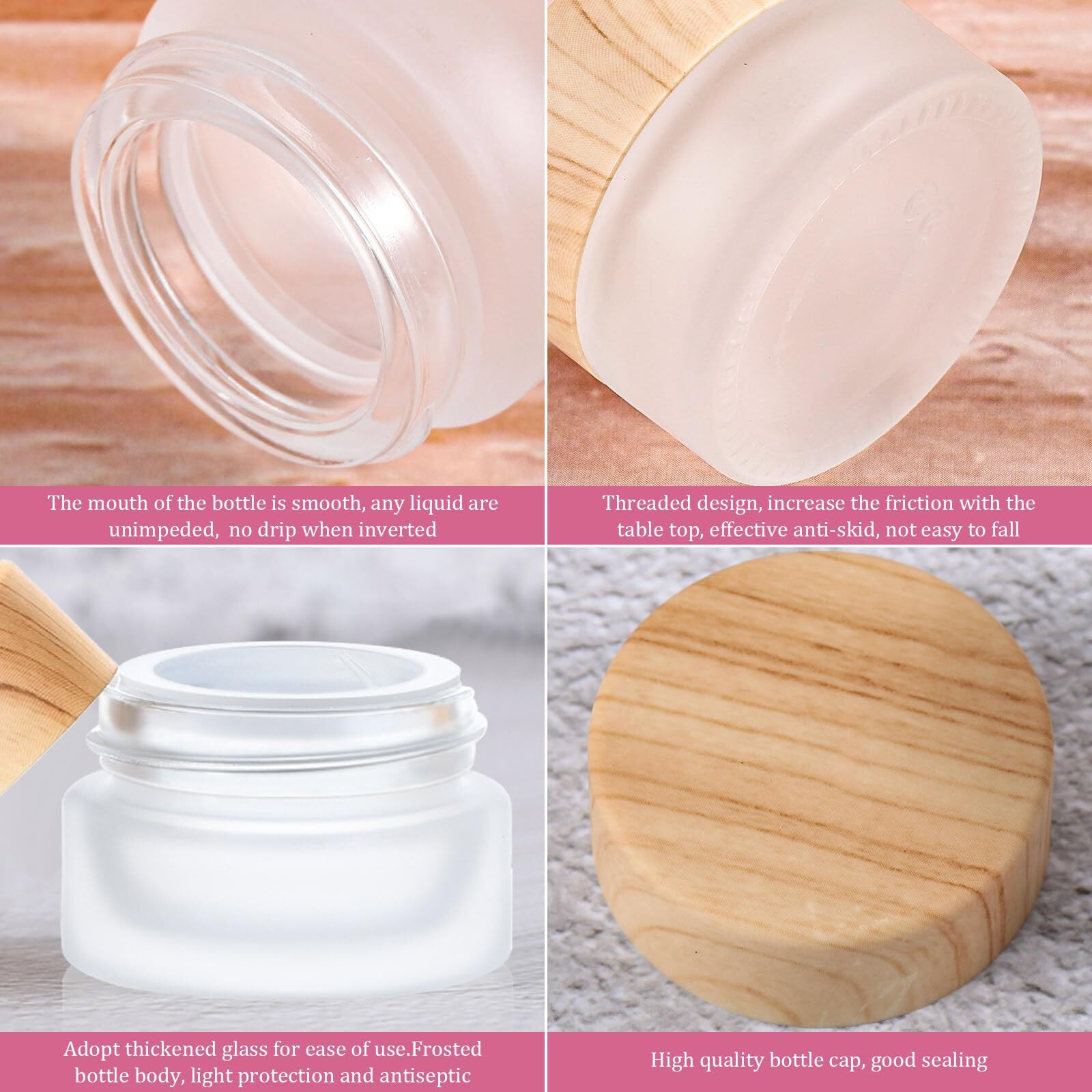 Geiserailie Glass Cosmetic Containers Empty Sample Jars With Leak Proof Lids Makeup Sample Containers For Lotion Cream Cosmetic (3 Pieces,50,30,15 Gram)