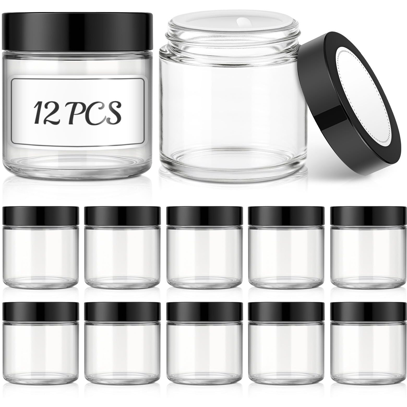 4 Oz Small Glass Jars With Lids, Bumobum 12 Pack Clear Glass Cosmetic Jars With Inner Liners, 120Ml Round Empty Sample Containers With Blank Labels For Cream, Body Scrub, Lotion