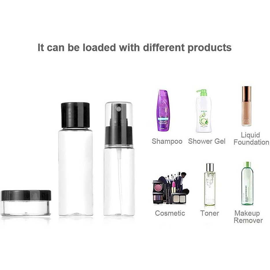 Vitog Travel Bottles Kit, Tsa Approved Leak Proof Portable Toiletry Containers Set, Clear Flight Size Pet Cosmetic Containers For Lotion, Shampoo, Cream, Soap, Set Of 11 (Black+Plastic)