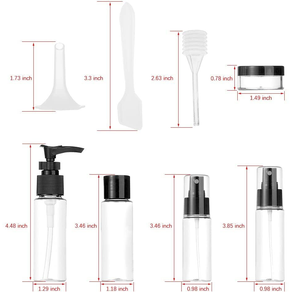 Vitog Travel Bottles Kit, Tsa Approved Leak Proof Portable Toiletry Containers Set, Clear Flight Size Pet Cosmetic Containers For Lotion, Shampoo, Cream, Soap, Set Of 11 (Black+Plastic)