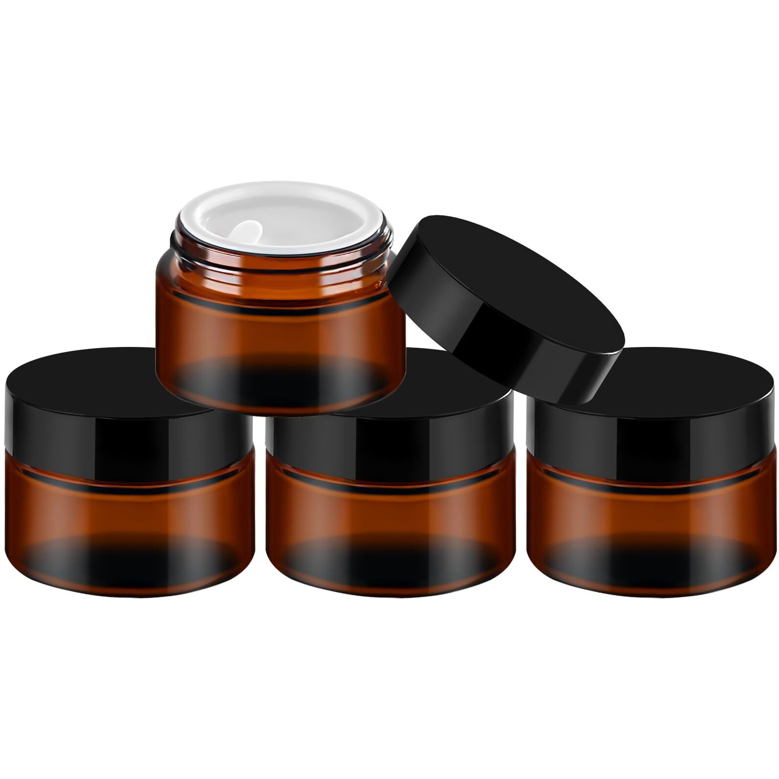 Tuzazo 1Oz Glass Jars With Lids, 4 Pack Small Amber Glass Jars With Inner Liners & Stickers Refillable Empty Cosmetic Containers For Creams, Lotions, Body Butters, Powders
