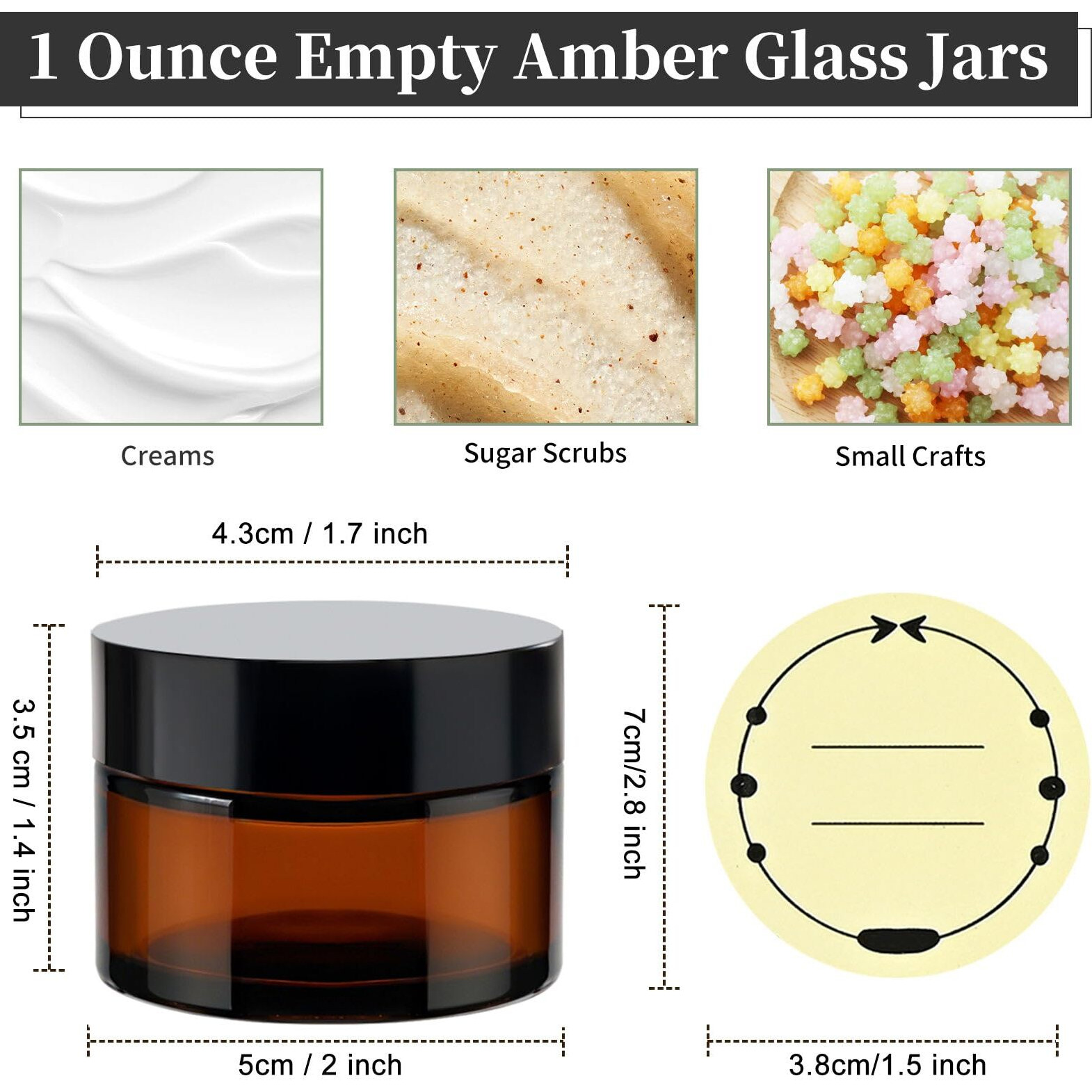 Tuzazo 1Oz Glass Jars With Lids, 4 Pack Small Amber Glass Jars With Inner Liners & Stickers Refillable Empty Cosmetic Containers For Creams, Lotions, Body Butters, Powders