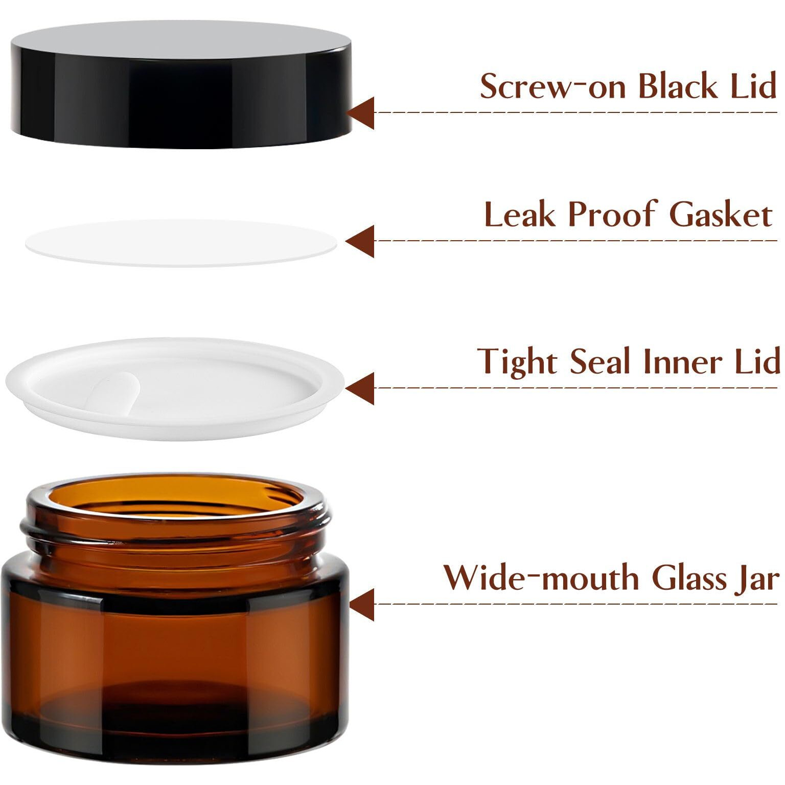 Tuzazo 1Oz Glass Jars With Lids, 4 Pack Small Amber Glass Jars With Inner Liners & Stickers Refillable Empty Cosmetic Containers For Creams, Lotions, Body Butters, Powders