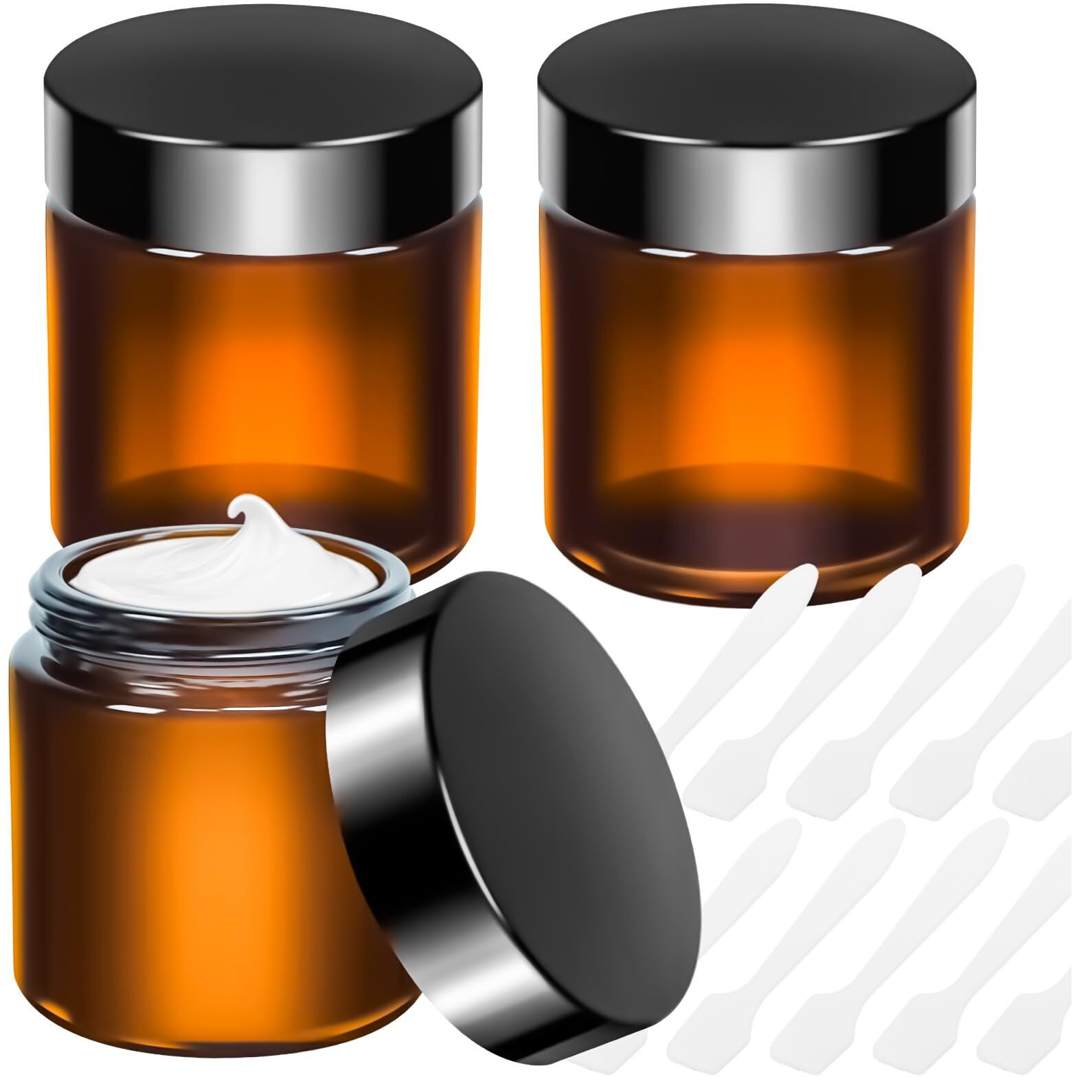 Motbach 3 Pack 4Oz Glass Jars With Lids, 4Ounce Small Glass Containers With Lids And Inner Liners, 120Ml Clear Round Jars Travel Toiletries With Spatula For Makeup Cosmetic Powder Lipbalm Cream Lotion