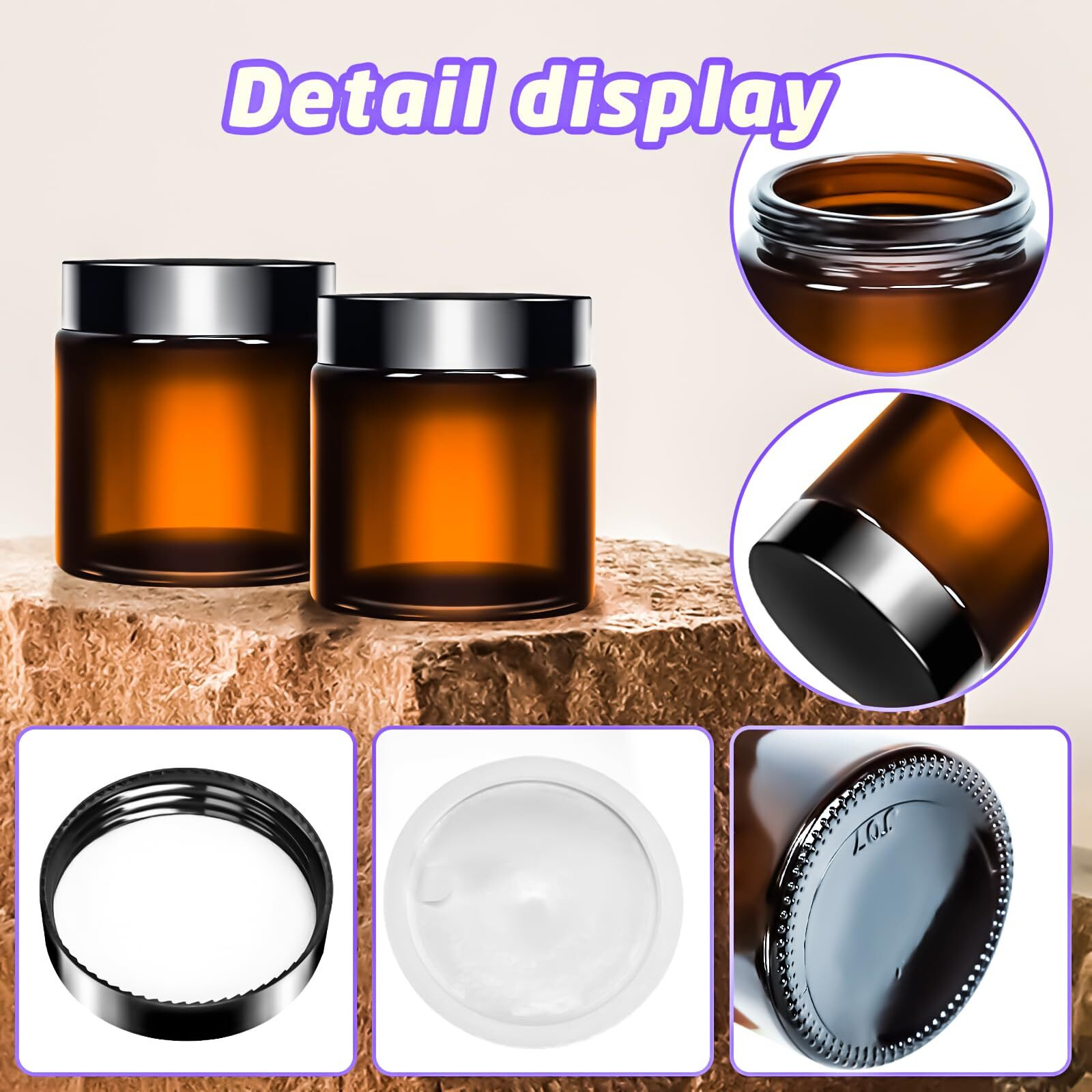 Motbach 3 Pack 4Oz Glass Jars With Lids, 4Ounce Small Glass Containers With Lids And Inner Liners, 120Ml Clear Round Jars Travel Toiletries With Spatula For Makeup Cosmetic Powder Lipbalm Cream Lotion