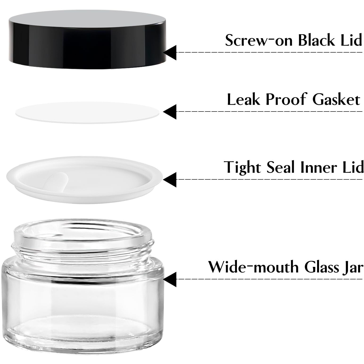 Tuzazo 1Oz Glass Jars With Black Lids, 4 Pack Small Glass Jars With Inner Liners & Stickers Refillable Empty Cosmetic Containers For Creams, Lotions, Body Butters, Powders