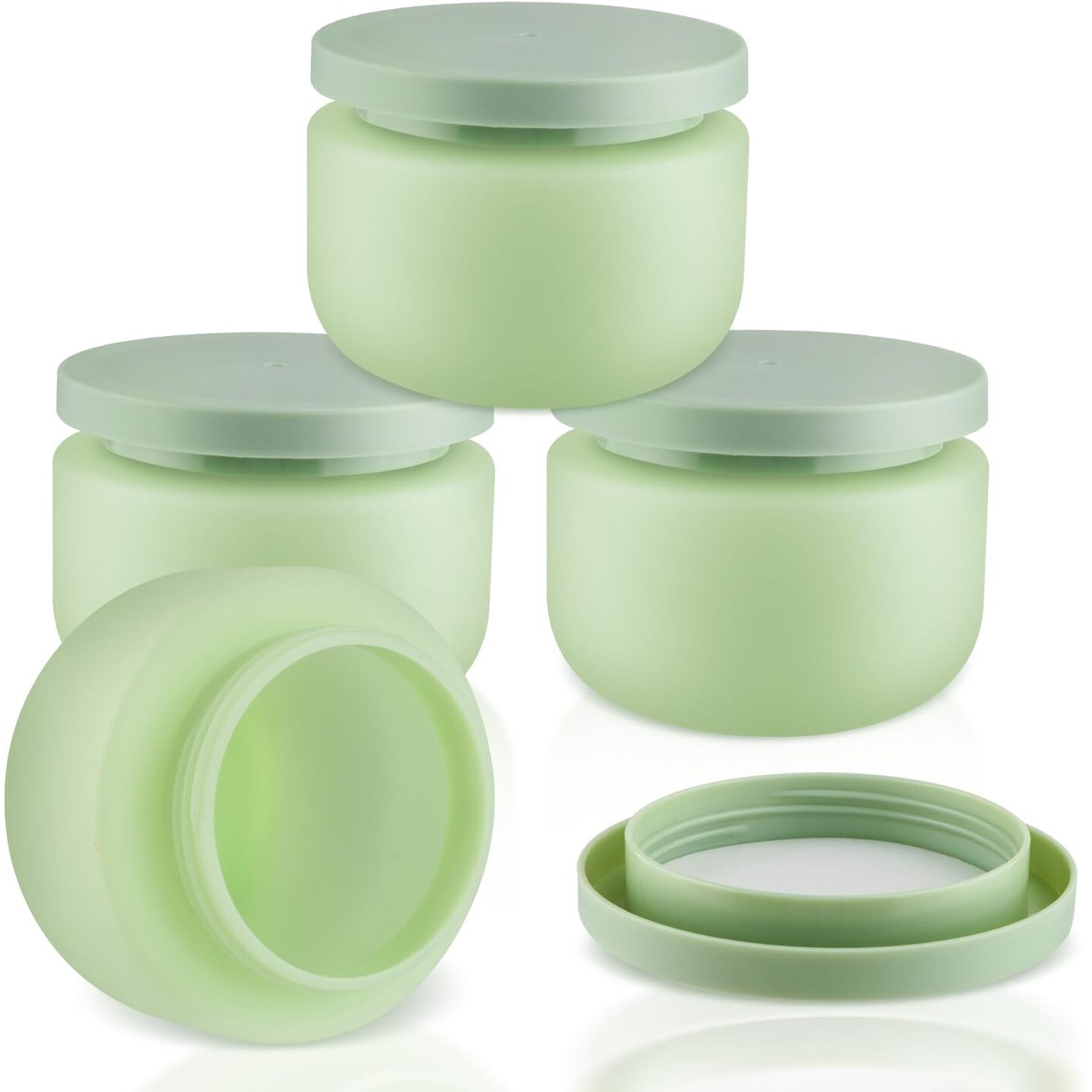 4 Pack 8 Oz Plastic Jars Round Cosmetic Container With Lids,Wide Mouth Soft Slime Jars For Lotion,Hand Cream,Ointments,Makeup,Body Butter,Rhinestone,Samples Pot Travel Make Up Storage (Green)