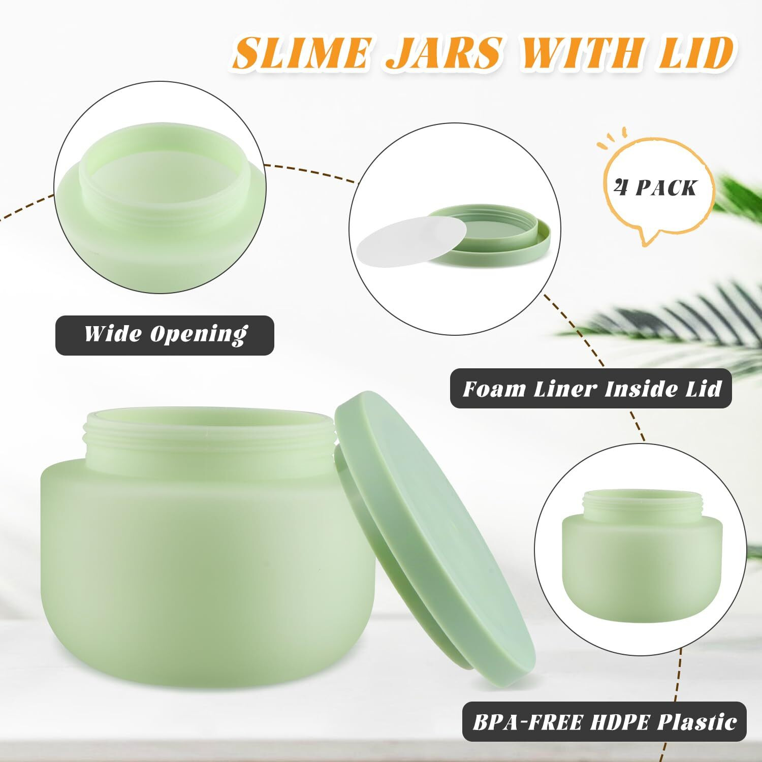 4 Pack 8 Oz Plastic Jars Round Cosmetic Container With Lids,Wide Mouth Soft Slime Jars For Lotion,Hand Cream,Ointments,Makeup,Body Butter,Rhinestone,Samples Pot Travel Make Up Storage (Green)