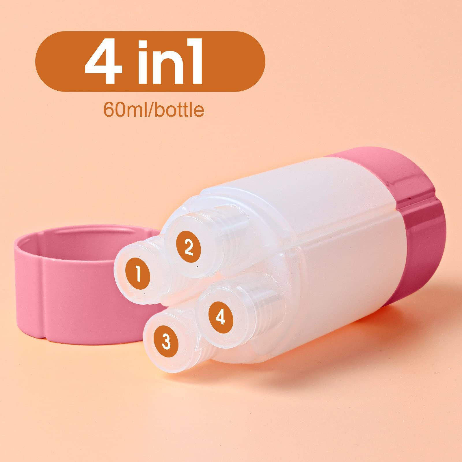 Travel Bottle, Tsa Approved 4-In-1 Leak-Proof Bottle, 4 * 60Ml/2Oz, With 2 Pre-Printed Labels For Travel Gym Camping, Carry-On Travel Size Toiletries Shampoo Lotion Bottle(Pink+Blue+Purple+Orange)