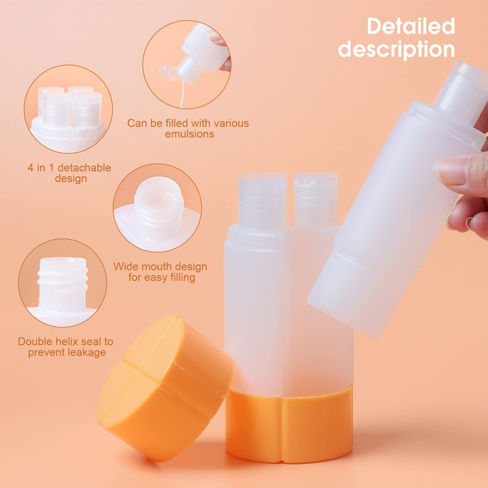 Travel Bottle, Tsa Approved 4-In-1 Leak-Proof Bottle, 4 * 60Ml/2Oz, With 2 Pre-Printed Labels For Travel Gym Camping, Carry-On Travel Size Toiletries Shampoo Lotion Bottle(Pink+Blue+Purple+Orange)