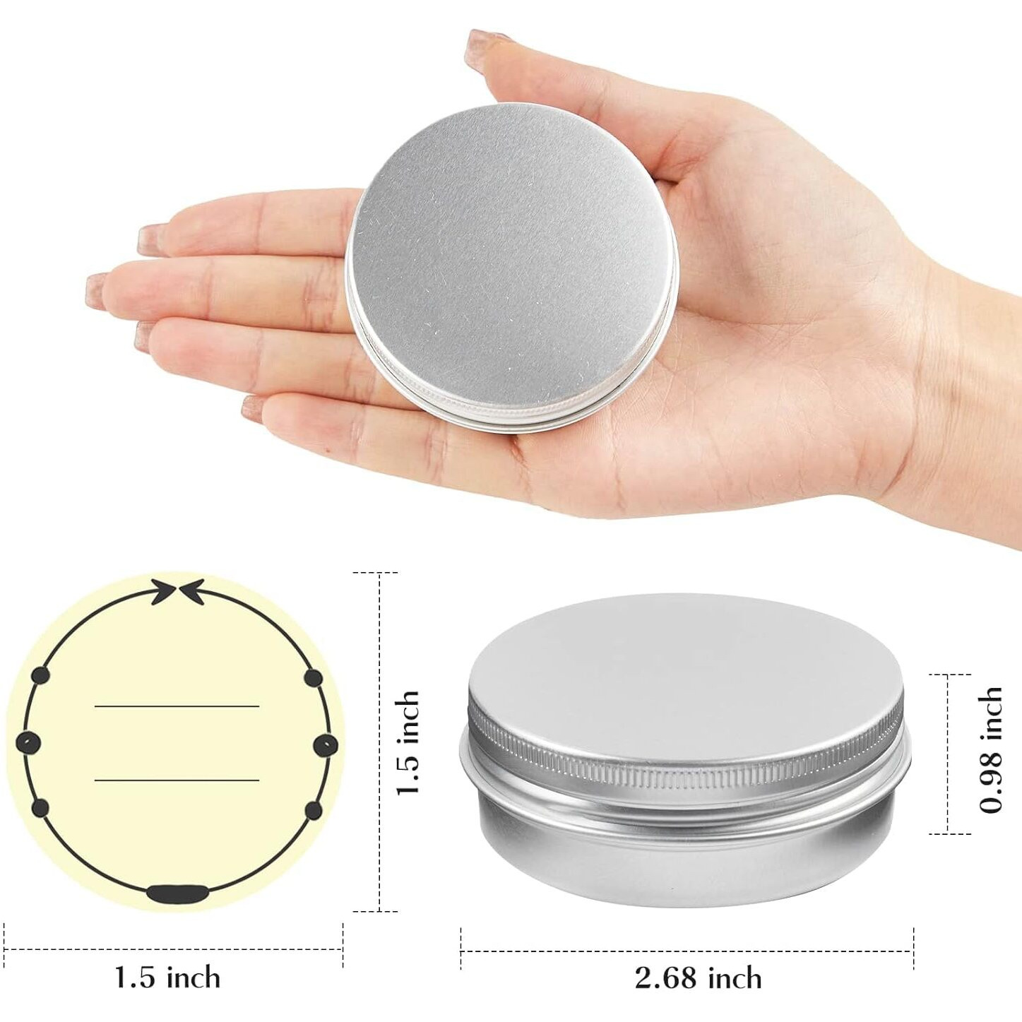 Tuzazo 48Pack 2 Oz Aluminum Tin Cans With Screw Lid And Labels, Refillable Travel Sized Cosmetic Containers Small Tins For Salves, Lotion Bars, Beard Balms, Candles