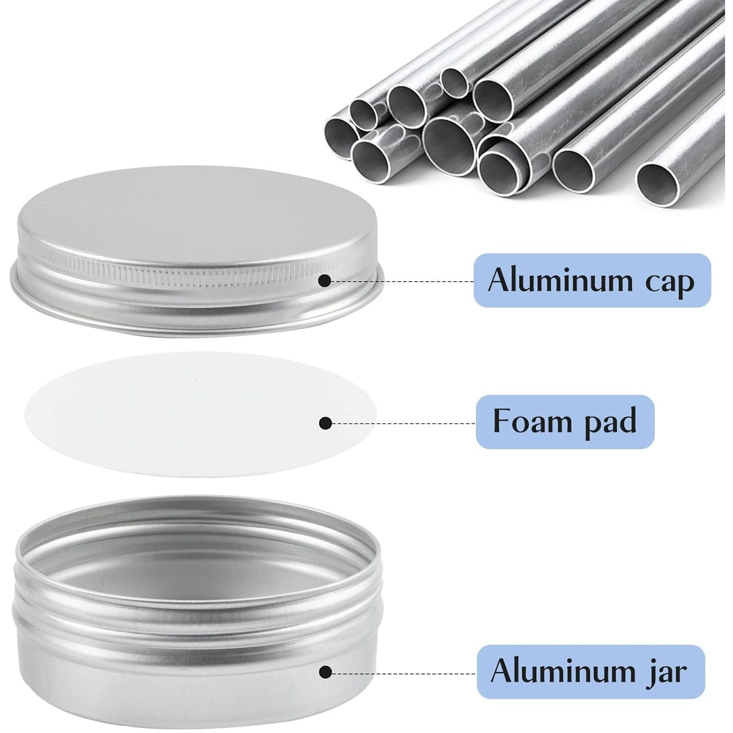 Tuzazo 48Pack 2 Oz Aluminum Tin Cans With Screw Lid And Labels, Refillable Travel Sized Cosmetic Containers Small Tins For Salves, Lotion Bars, Beard Balms, Candles