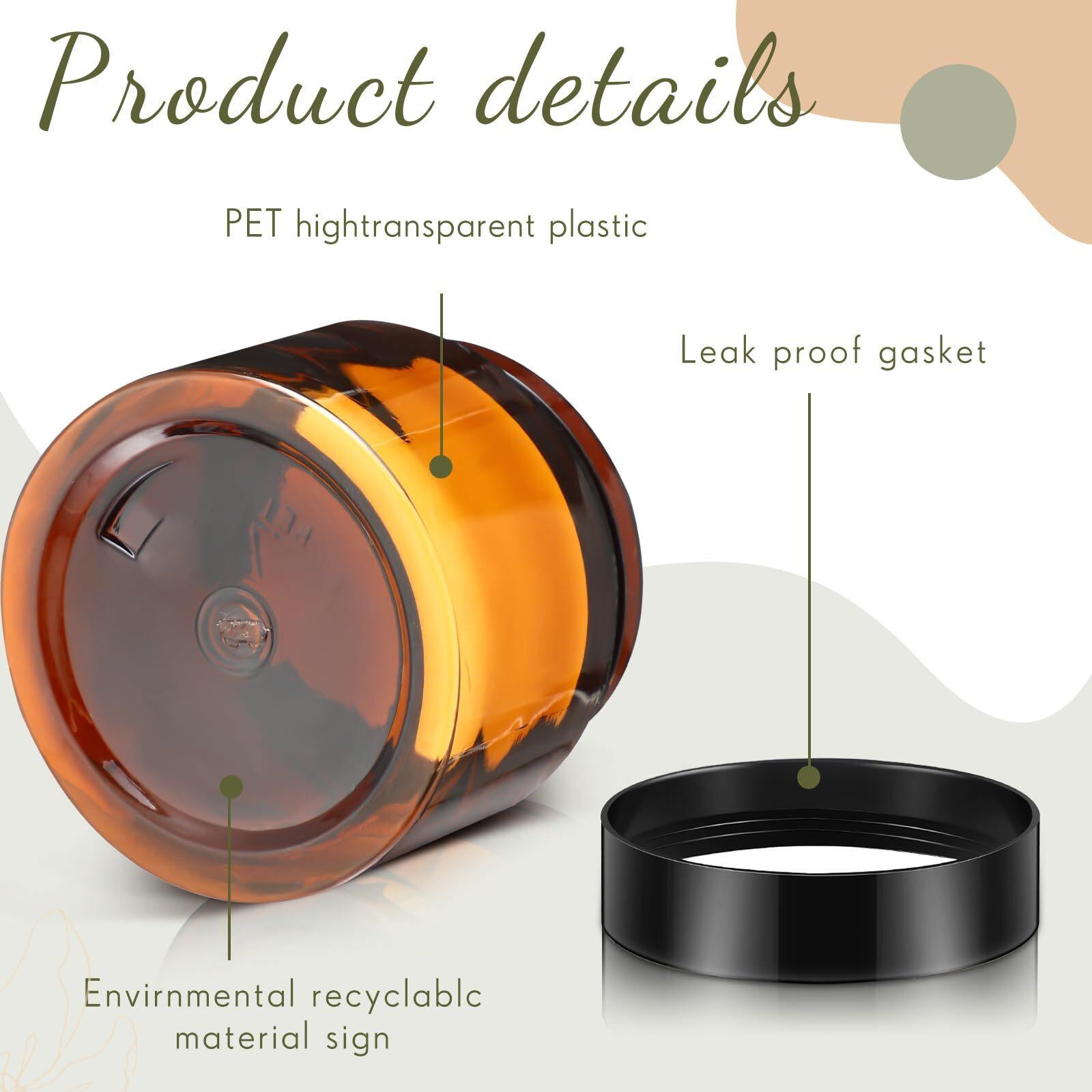 Lanties 200 Pcs 2 Oz Empty Bulk Plastic Container Jars With Lid Leak Proof Round Plastic Jars Small Cosmetic Travel Containers For Storage Makeup Creams Lotion Ointments, Amber