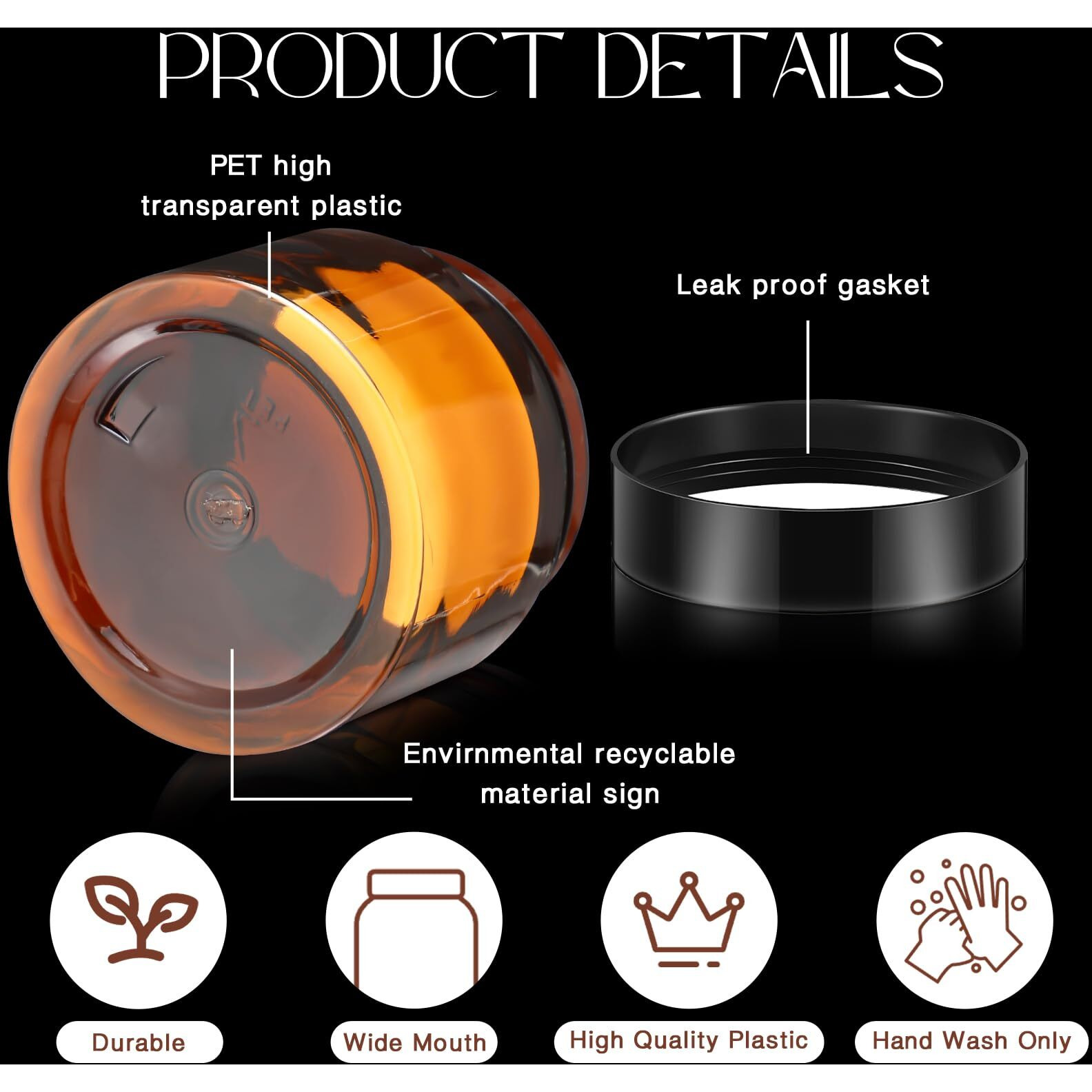 Satinior 100 Pcs Plastic Jars With Lids Small Containers Lids Wide Mouth Small Plastic Containers For Lotion Cream Rhinestones Body Butters Travel Storage(2 Oz,Amber With Black Lid)