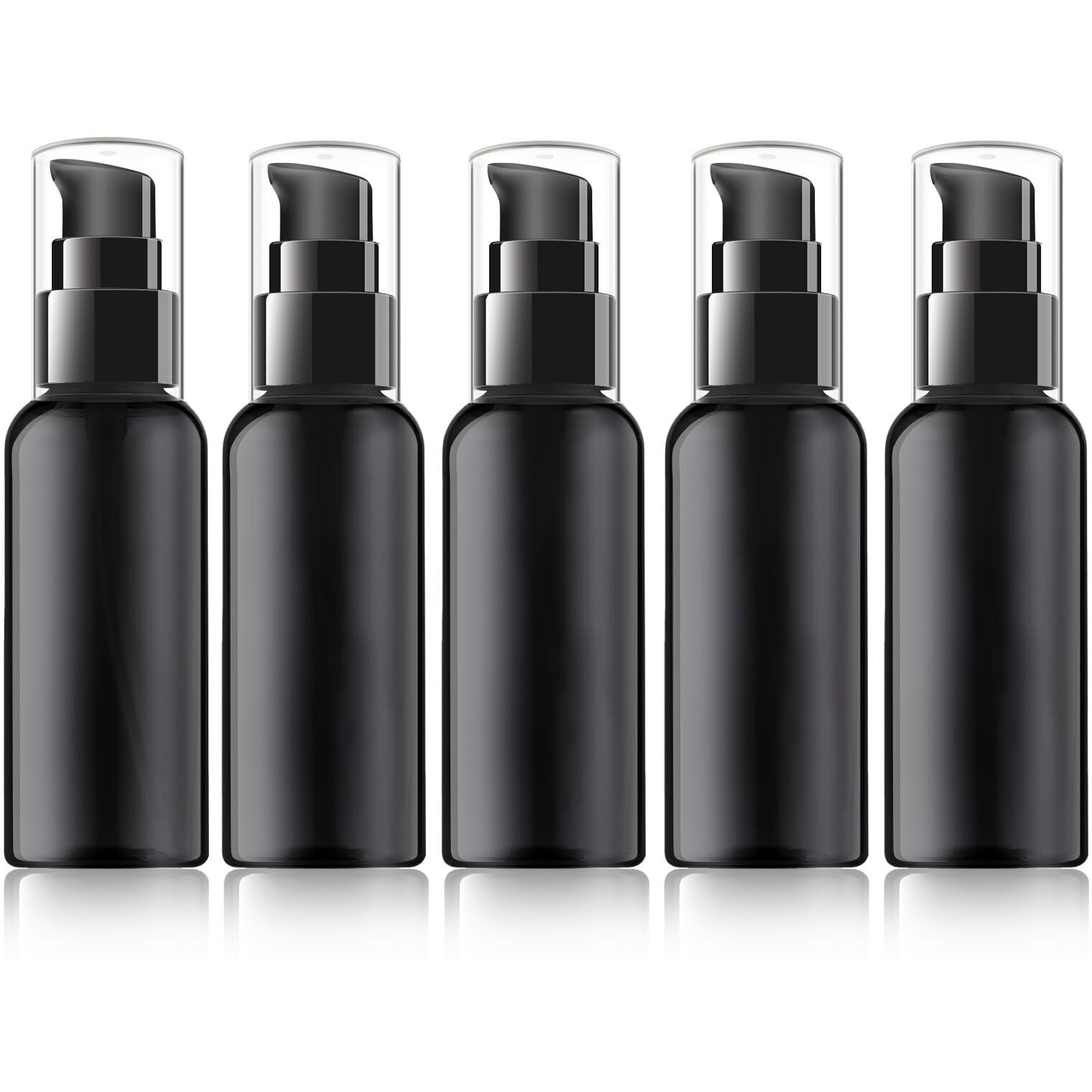 Raynag 5 Pack Travel Pump Bottles Empty Refillable Plastic Pump Bottle Spray Bottle Dispenser With Black Cap For Lotion Cream Essential Oil Travel Container, 50Ml/1.7Oz (Black)