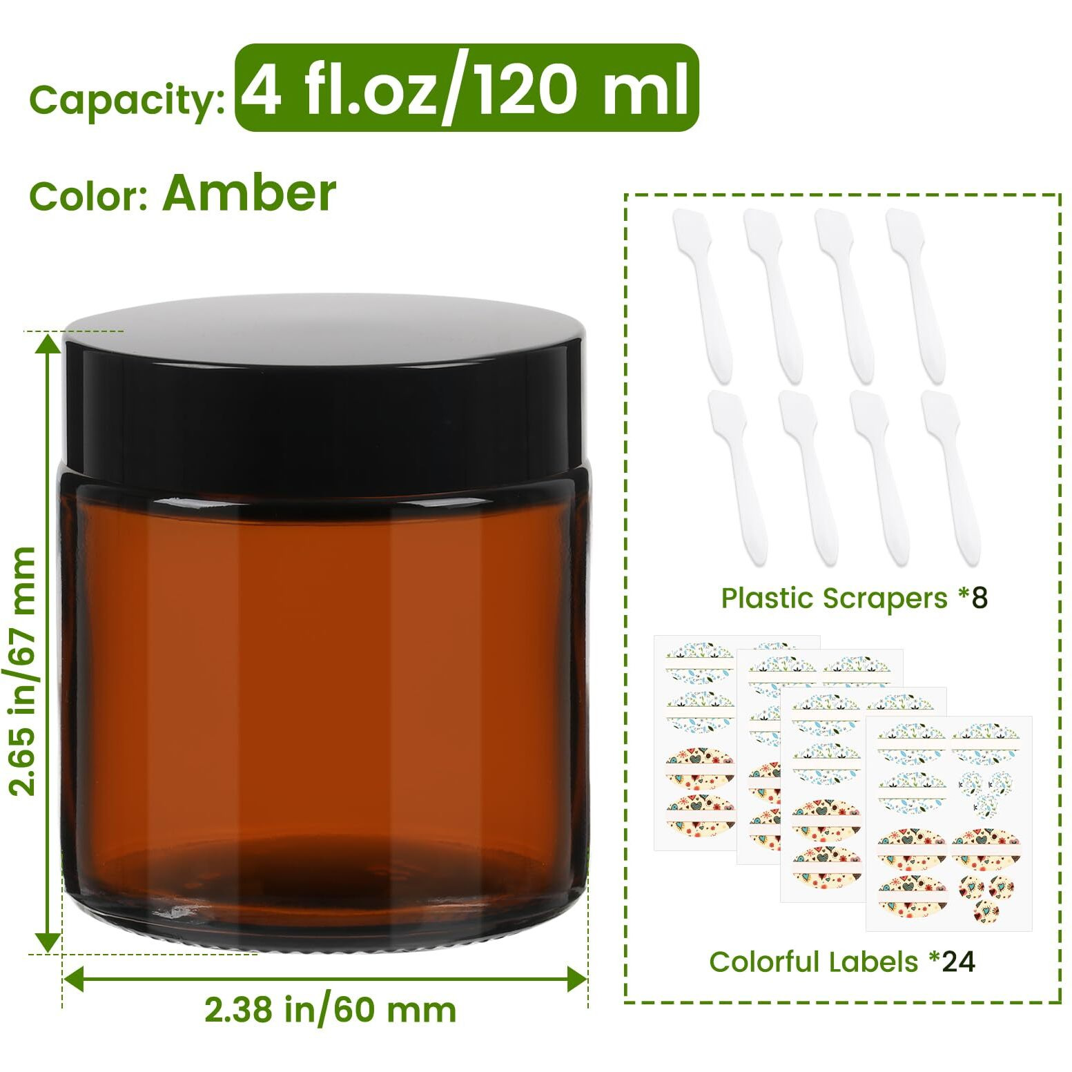 Ekkovla 24 Pack 4 Oz Amber Glass Jars With Lids, Round Empty Cosmetic Containers With Inner Liners For Lotion, Cream, Ointments, Powder, Candle
