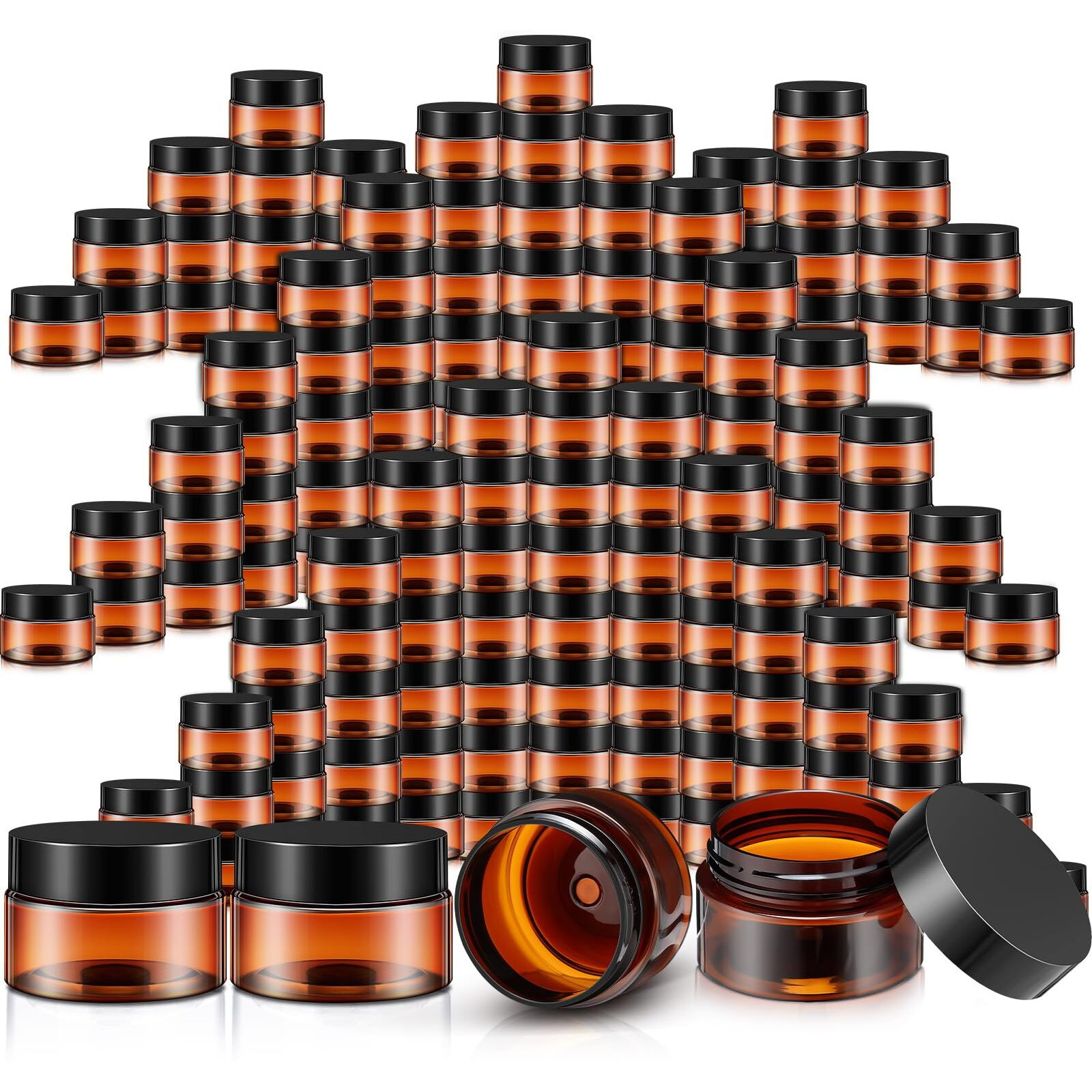 Lanties 200 Pcs 1 Oz Empty Bulk Plastic Container Jars With Lid Leak Proof Round Plastic Jars Small Cosmetic Travel Containers For Storage Makeup Creams Lotion Ointments, Amber
