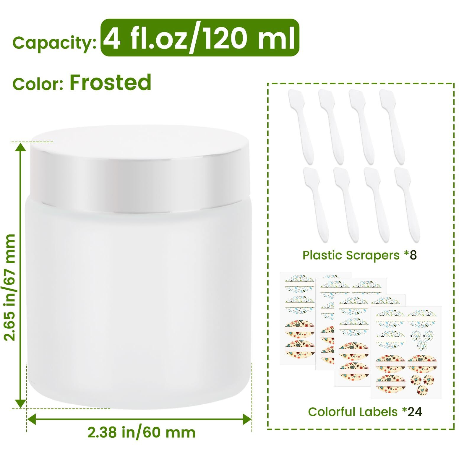 Ekkovla 24 Pack 4 Oz Frosted Glass Jars With Lids, Round Empty Cosmetic Containers With Inner Liners For Lotion, Cream, Ointments, Powder, Candle
