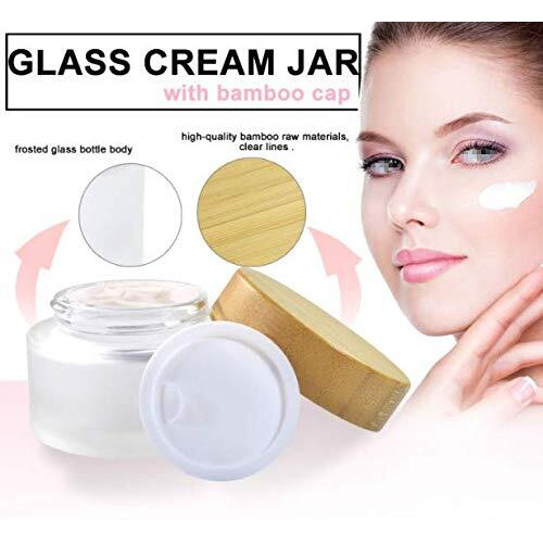 2 Pack 15Ml 0.5Oz Empty Refillable Round Frosted Glass Cream Jar Cosmetic Storage Container Pot Sample Jars Bottle With Natural Bamboo Lid And Inner Liners For Cream Lotion Lip Balm