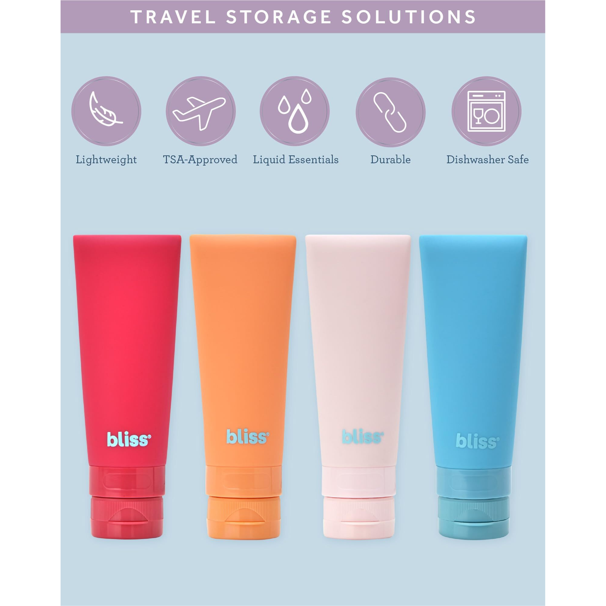 Bliss Travel Bottles Set - 4/7/10 Piece Tsa Approved Leak-Free Refillable Travel Size Toiletries Containers For Skincare, Lotion, Shampoo, And Conditioner, 4Pc Silicon Amalfi Vibes